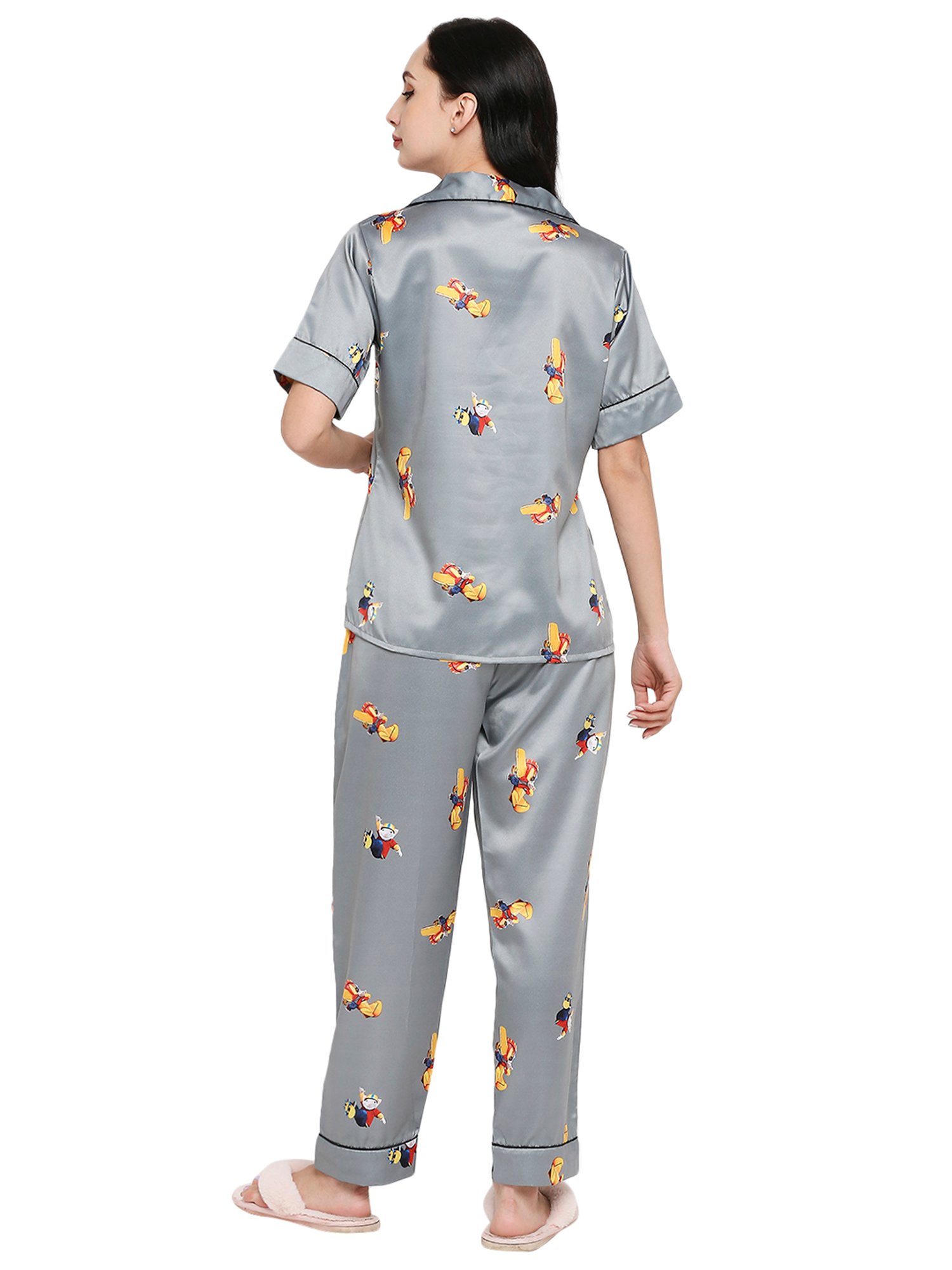Smarty Pants Light Grey Satin Print Shirt With Pyjamas