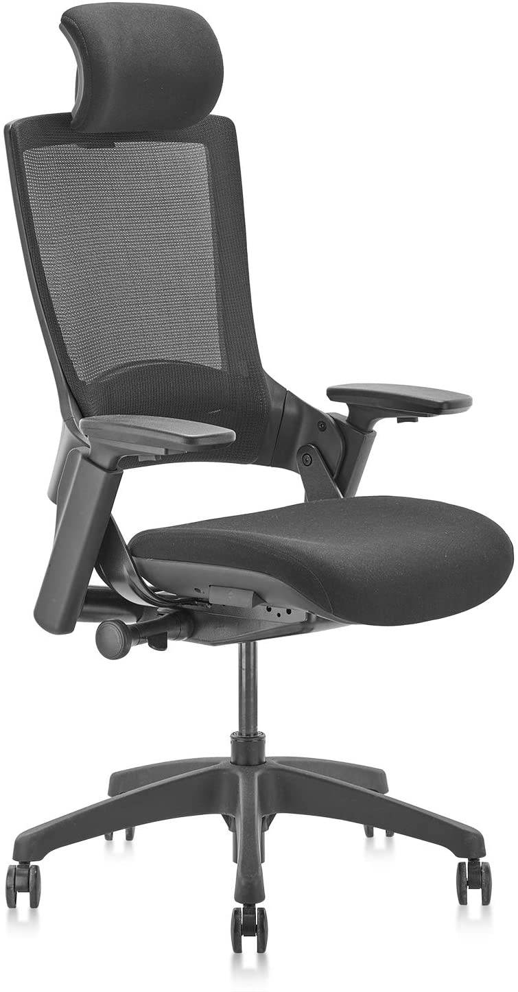 COLAMY Ergonomic High Swivel Executive Chair with Adjustable Height Head 3D Arm Rest Lumbar Support and Upholstered Back for Home Office Gray Mesh/High Back