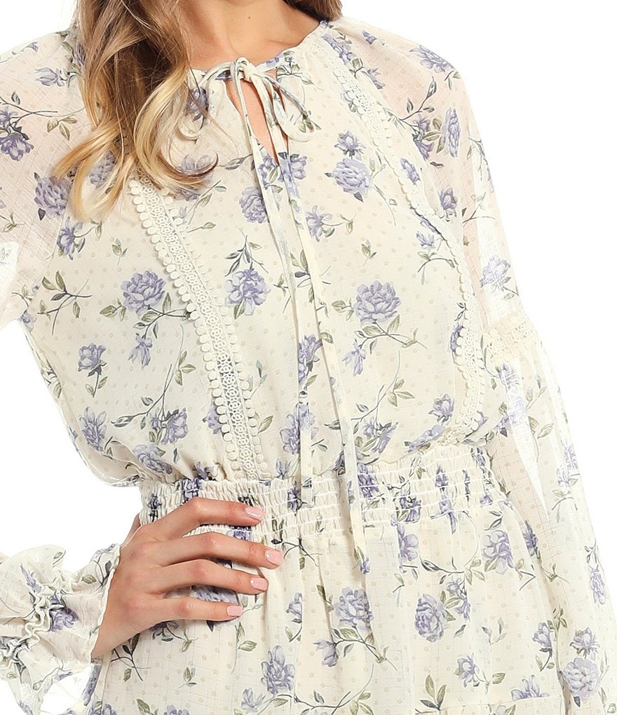 Blu Pepper Floral Long Sleeve Tiered Dress