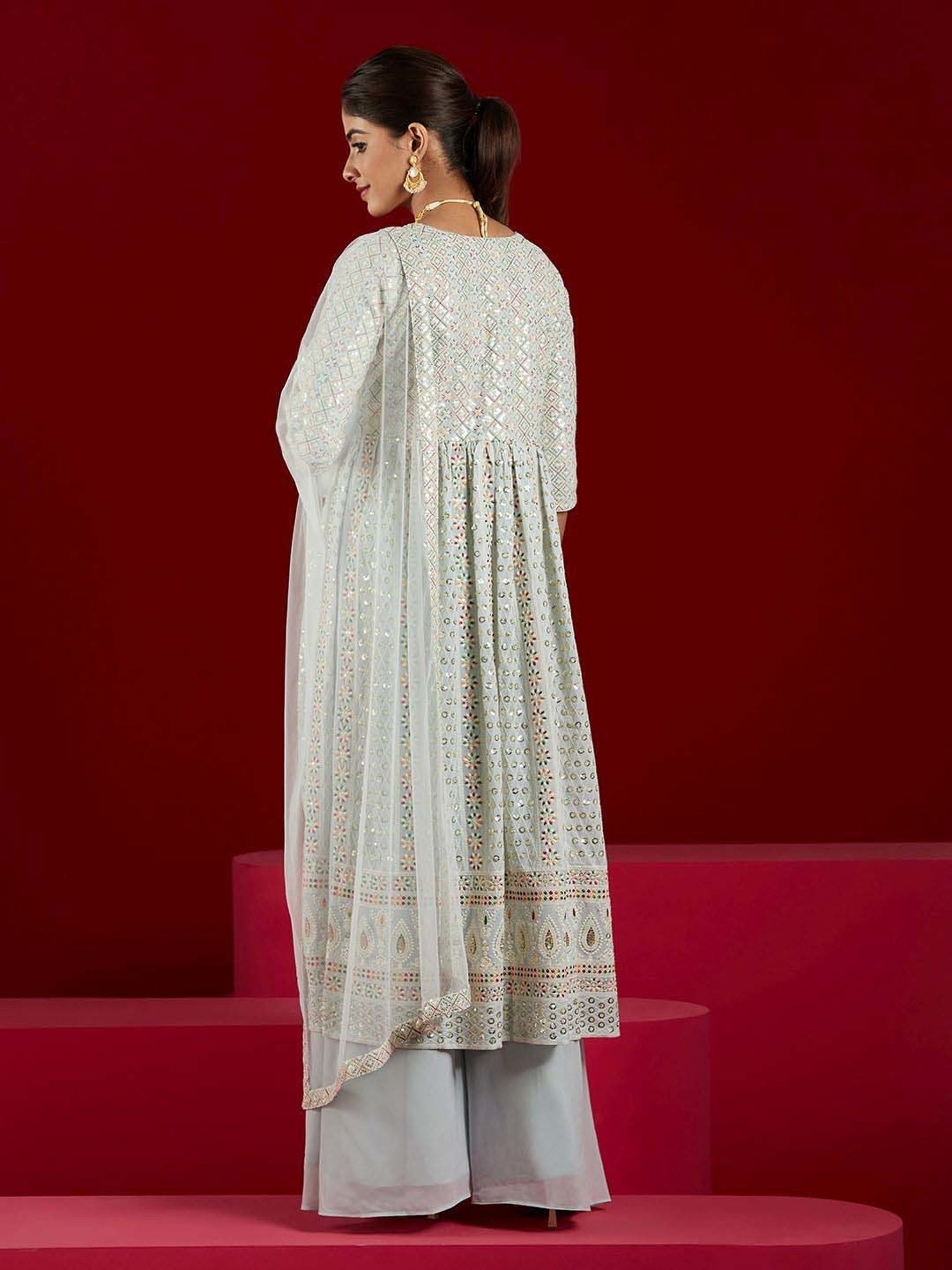 Libas Art Blue Embroidered Kurta Palazzo Set With Dupatta