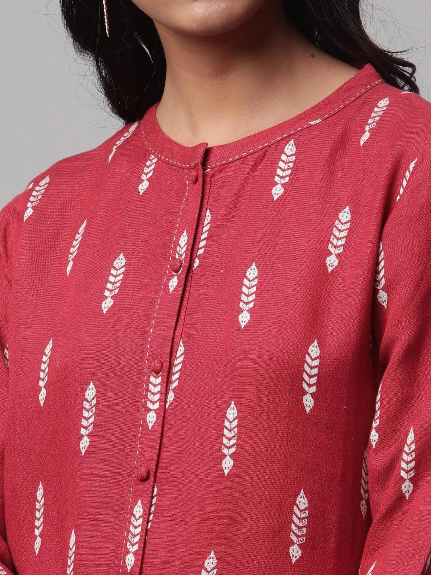 Linen Club Women Maroon Printed Kurta