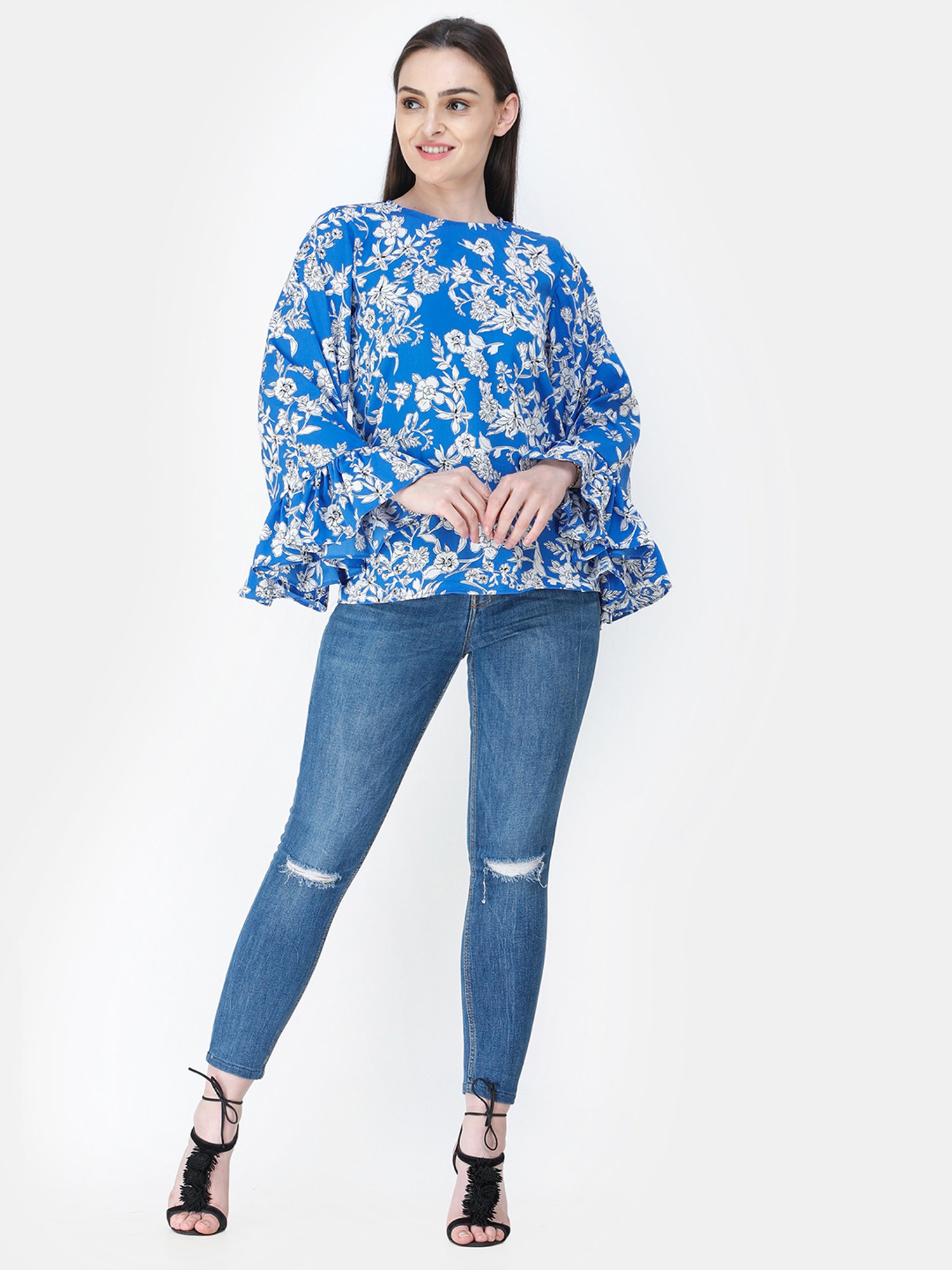 Cation Blue Floral Print Top