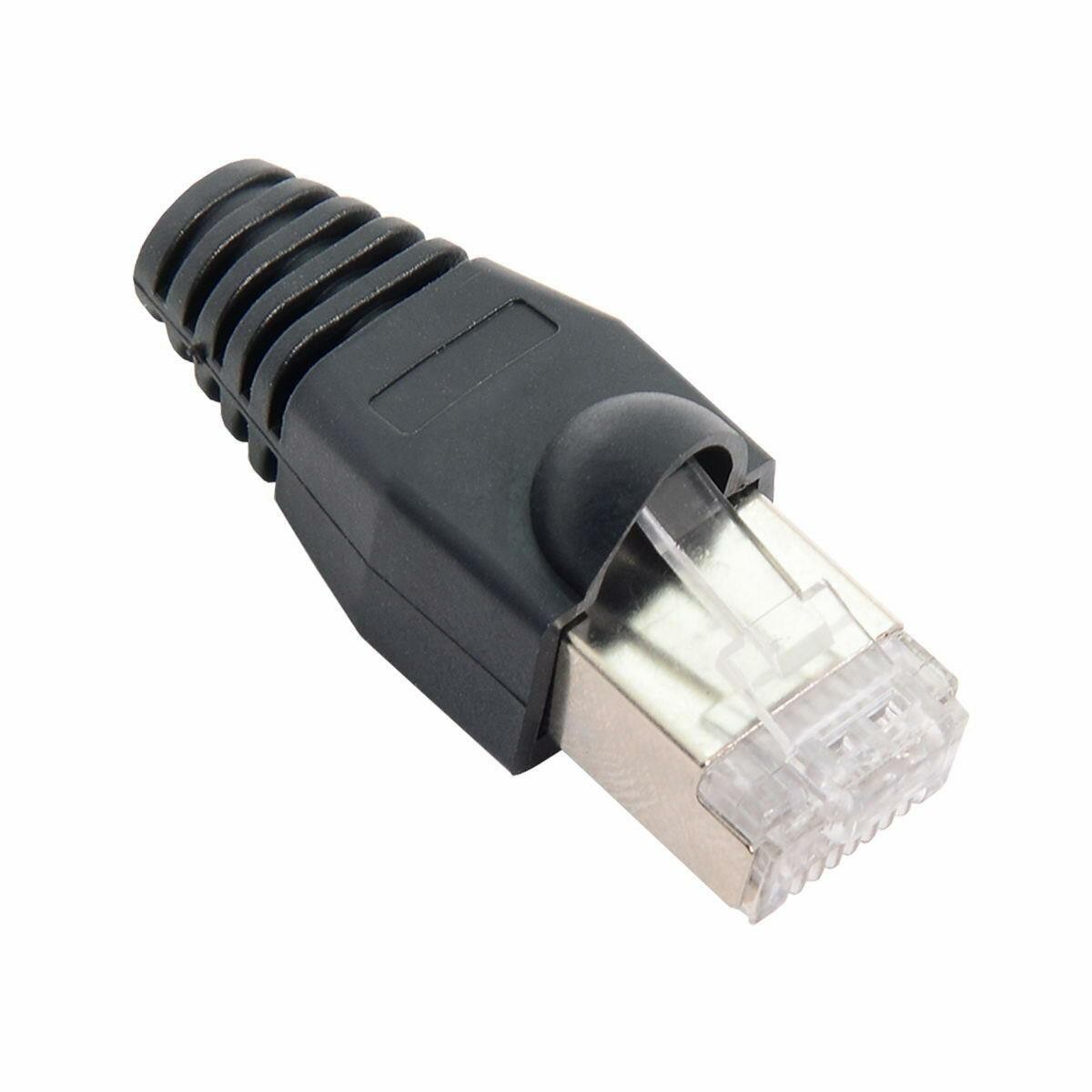 50pcs RJ45 Cat5e Male with Boots Caps Black 8P8C LAN Network Cable Socket Plug Connector Solid Crystal Head with Shield