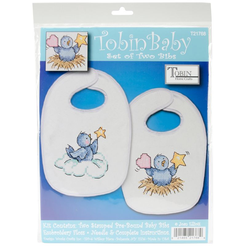 Tobin Stamped Cross Stitch Bib Pair Kit 8"X10" 2/Pkg-Balloon Ride