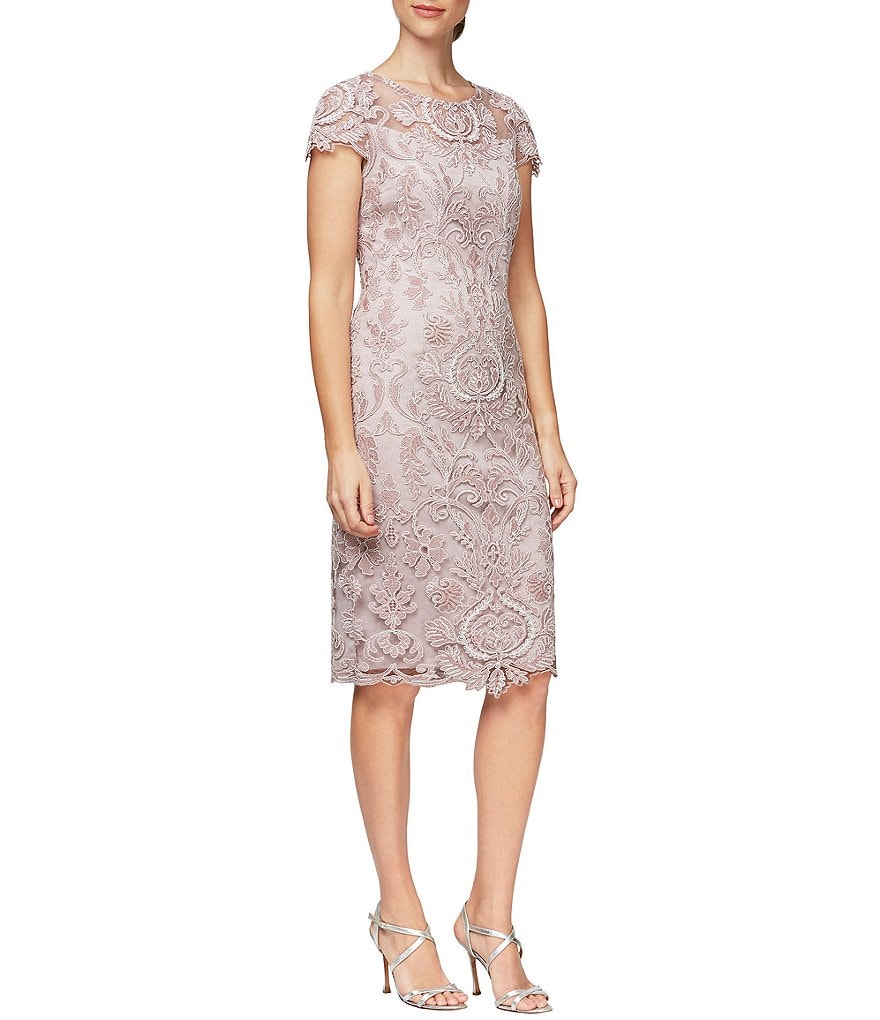 Jkara Petite Size 3/4 Sleeve Lined Illusion Crew Neck Beaded Gown