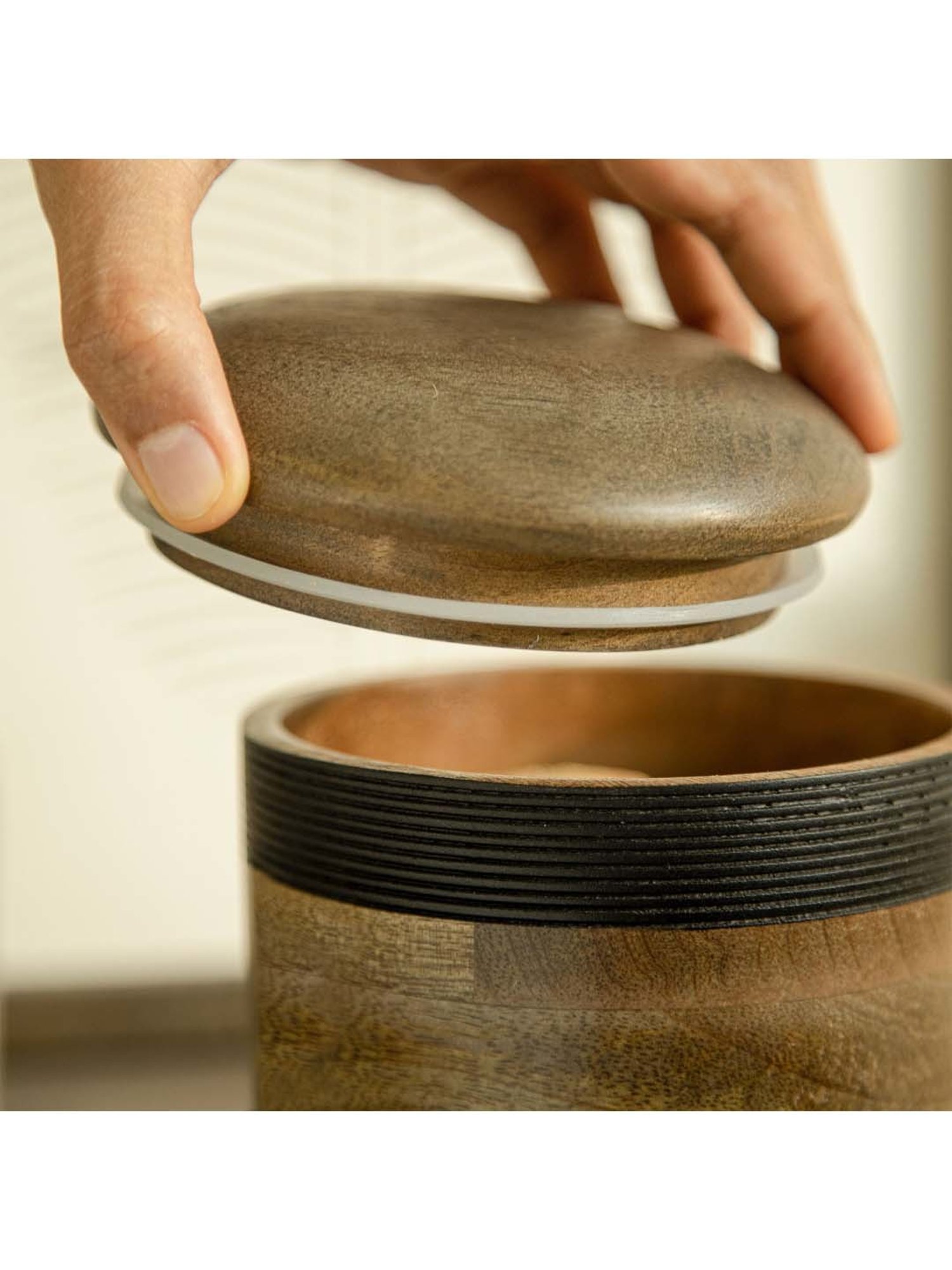 Ellementry Orbis Brown Wood Small Cookie Jar (0.7 L) - Set of 1