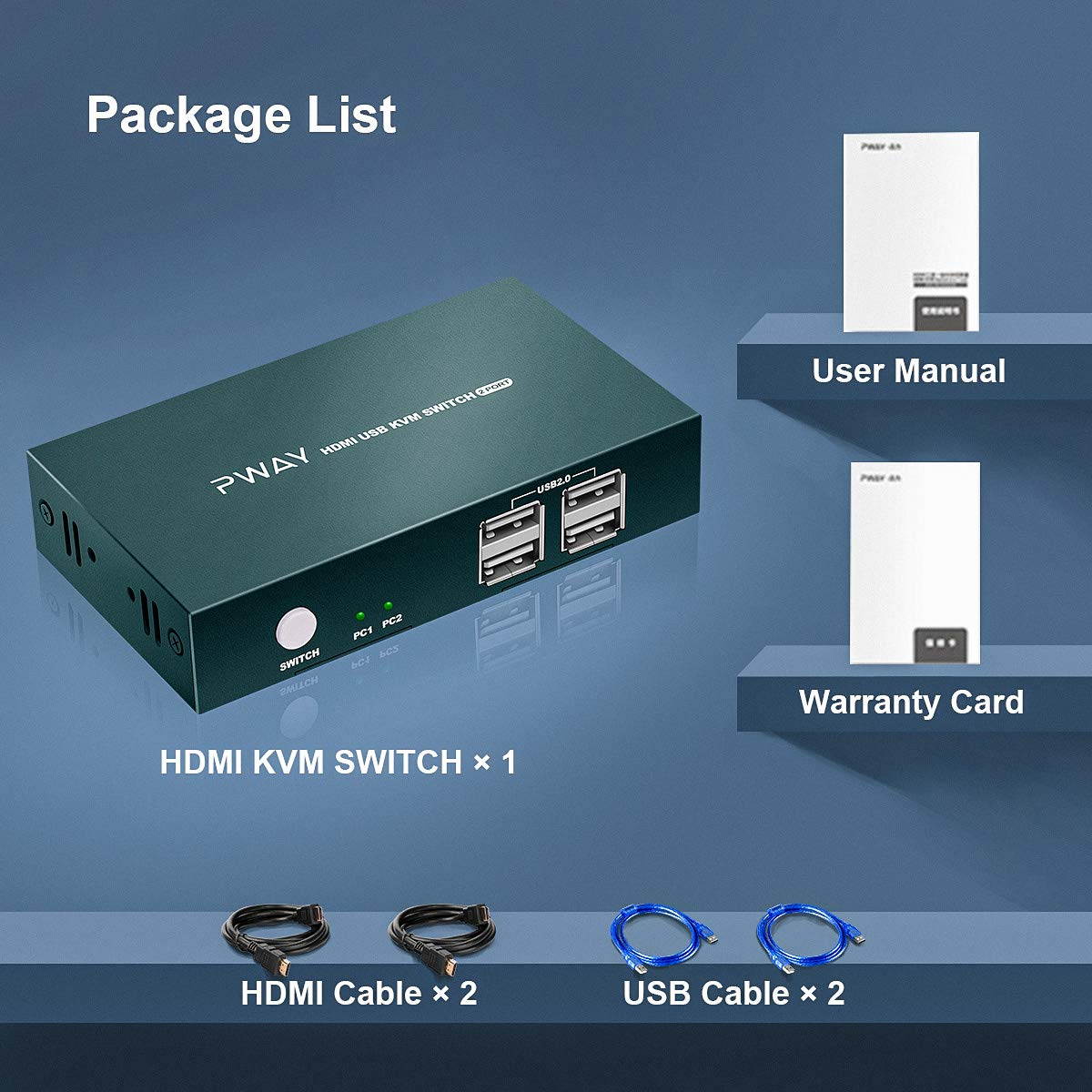 KVM Switch HDMI 2 Port, 4 USB 2.0 Hub, UHD 4K @30Hz, Support Wireless Keyboard and Mouse, No Power Require, with HDMI and USB Cables (Black)