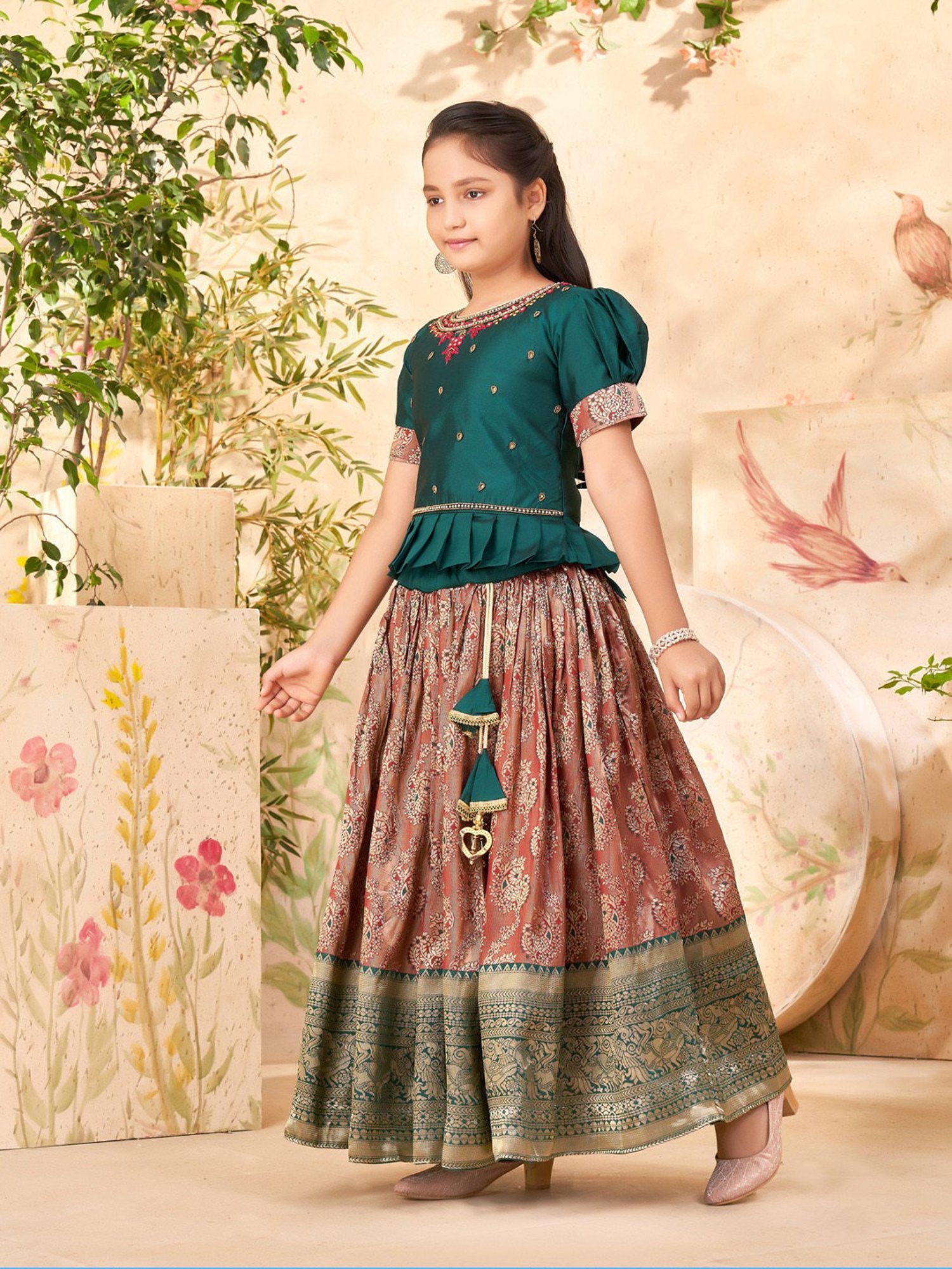 A Little Fable Kids Blue Printed Lehenga with Choli & Dupatta