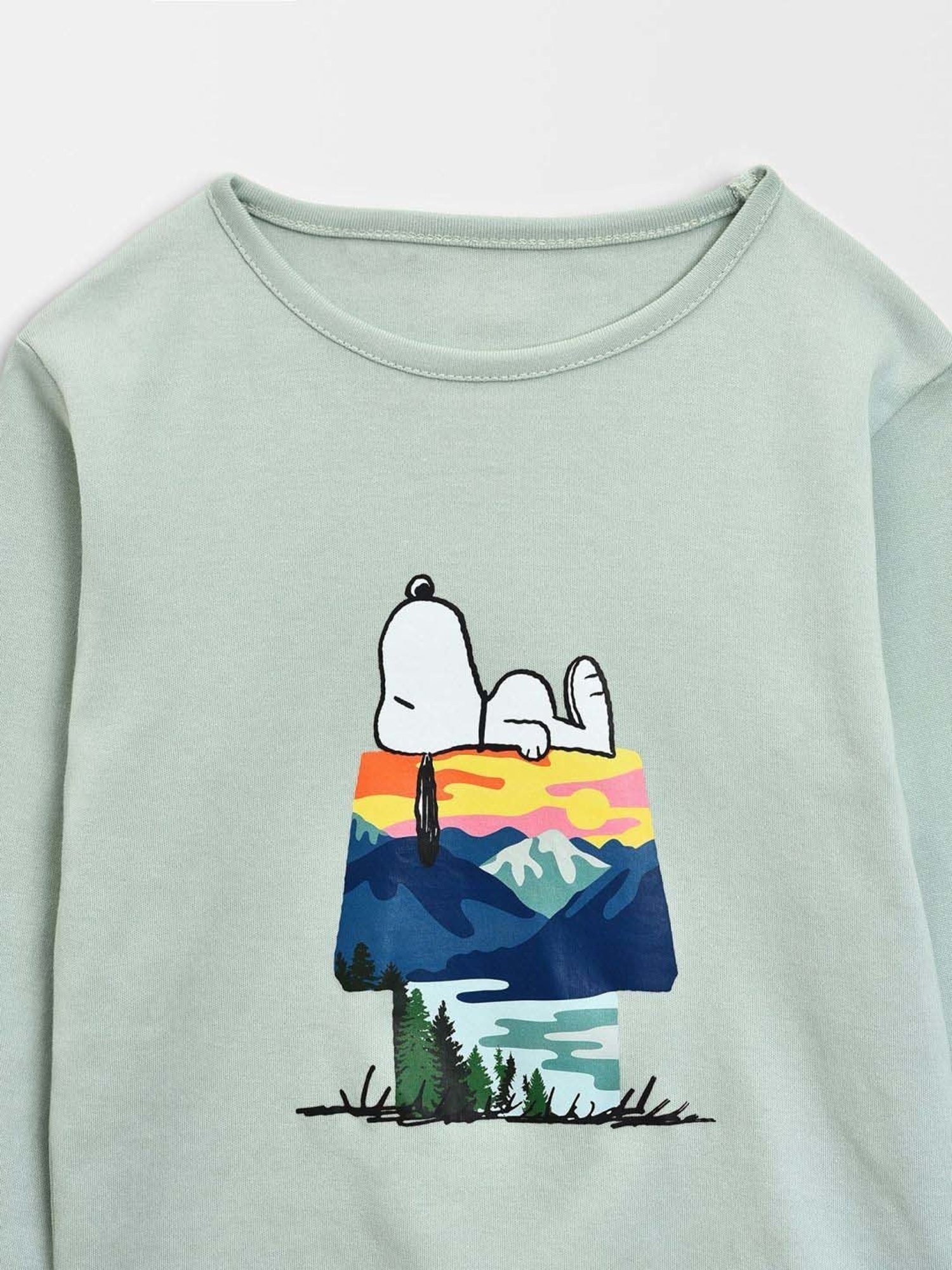 MiArcus Kids PEANUTS LITTLE CUTIE Green Cotton Printed Full Sleeves T-Shirt