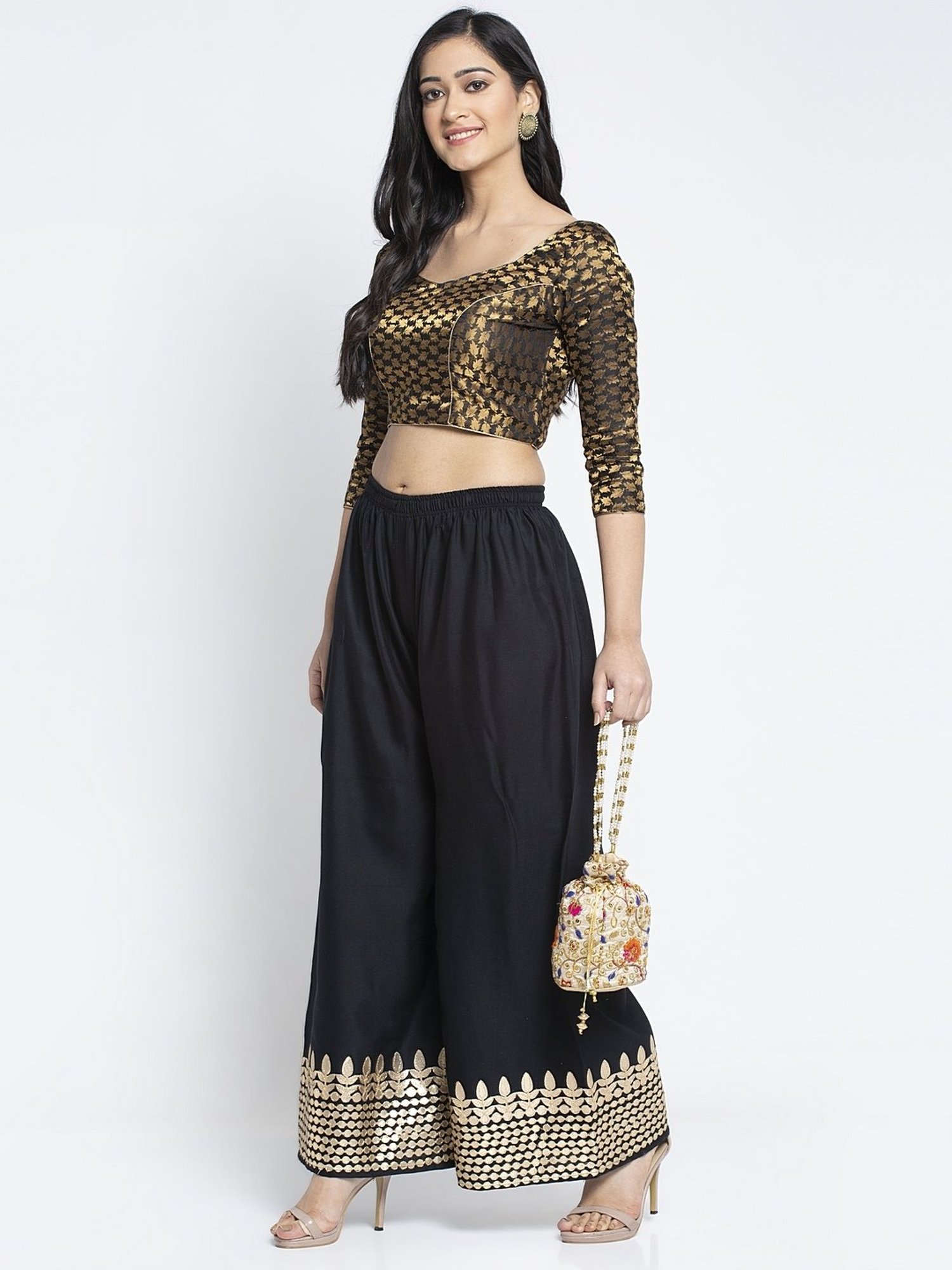 Gracit Black & Brown Flared fit Rayon Palazzo Pack of - 2