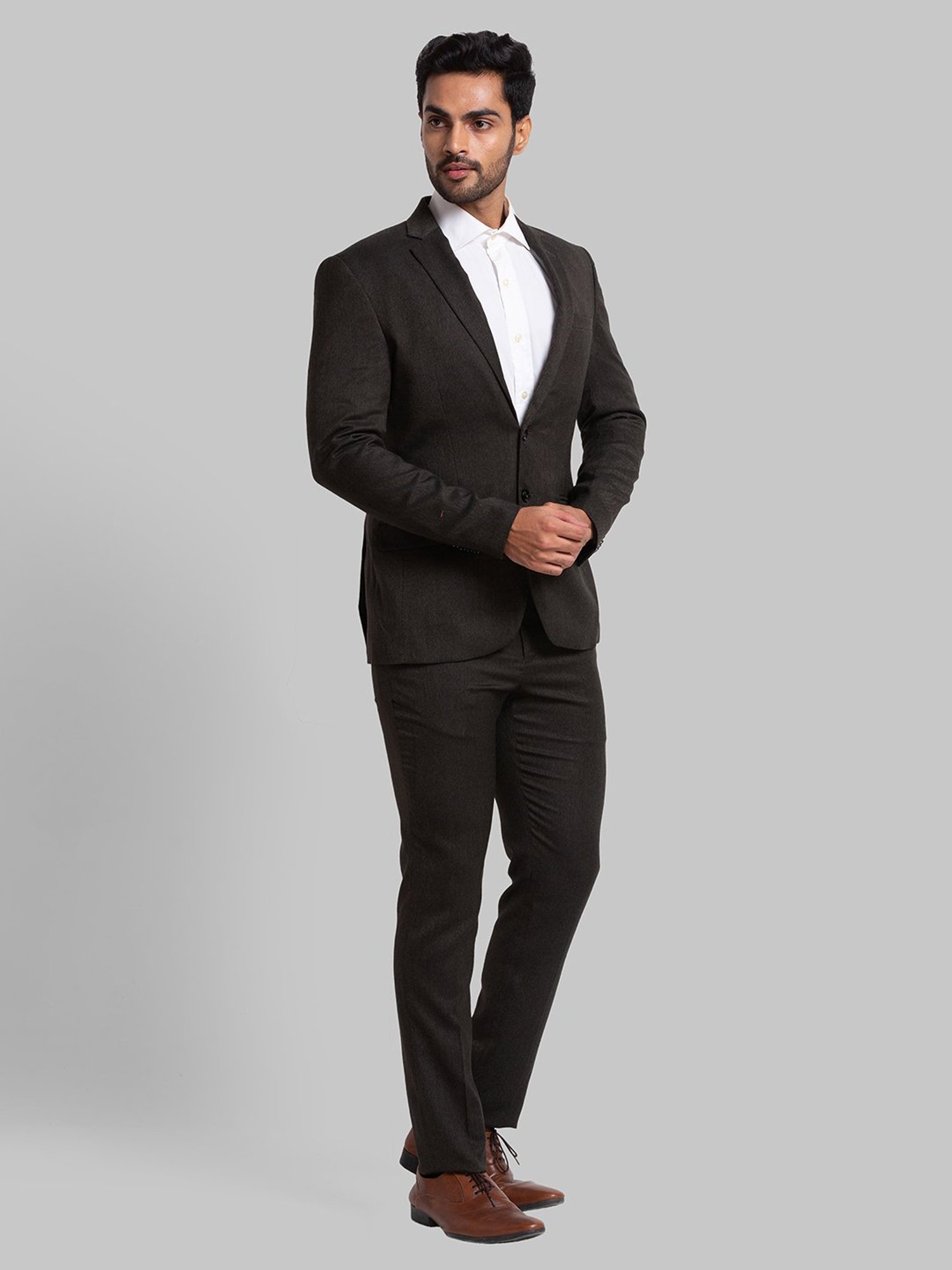 Parx Green Regular Fit Self Pattern Two Piece Suit