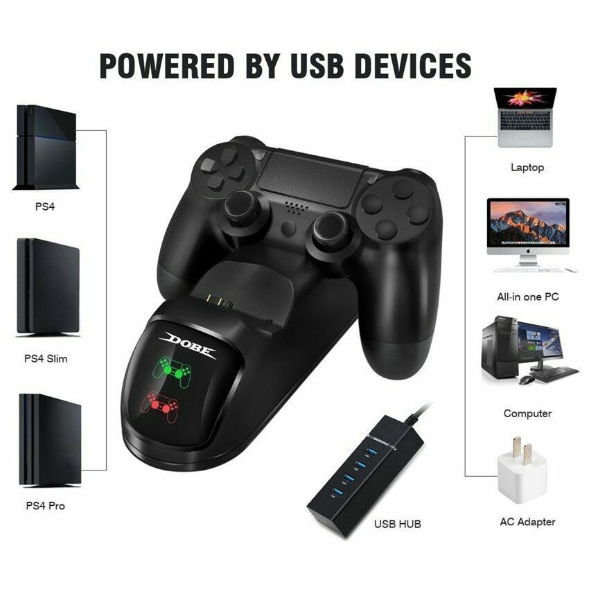 PS4 Controller Fast Charger, Controller USB Charging Station Dock for DualShock 4, PlayStation 4 Charging Station for Sony Playstation4 / PS4 / PS4 Slim / PS4 Pro Controller-Black