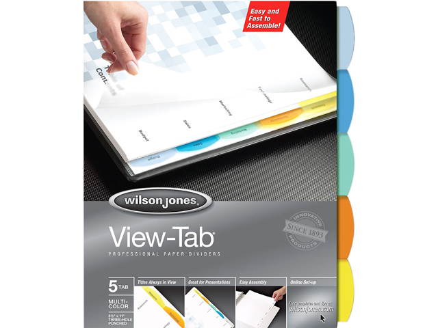 Wilson Jones W55964 View-Tab Paper Dividers, 5-Tab Set, Multicolor Square Tabs