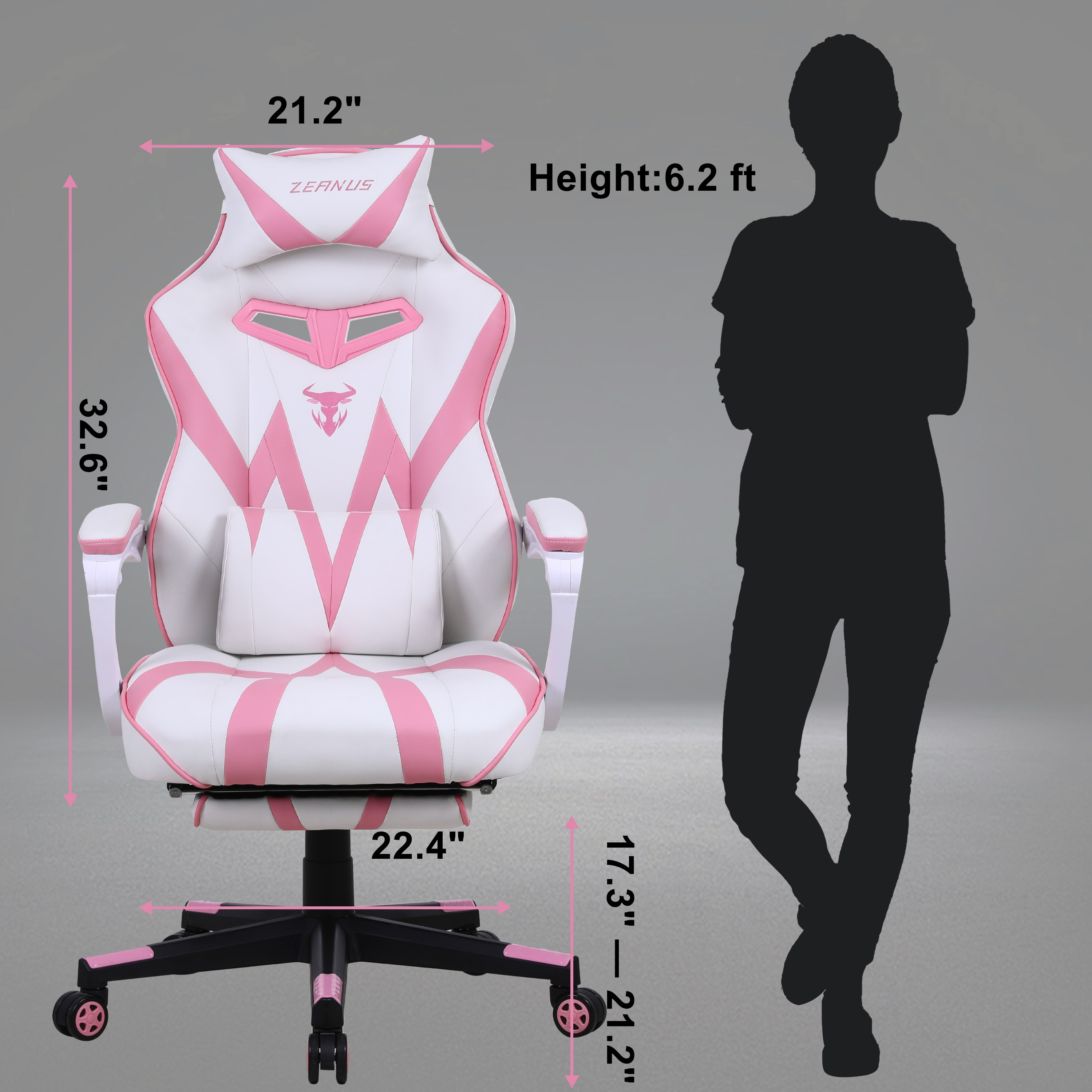 Zeanus Pink Ergonomic Gaming Chair for Girl, Gaming Chair with Footrest, Gaming Chair for Adults, High Back Racing Chair, Computer Chair with Massage, E-Sports Gamer Chair, Big and Tall Gaming Chair