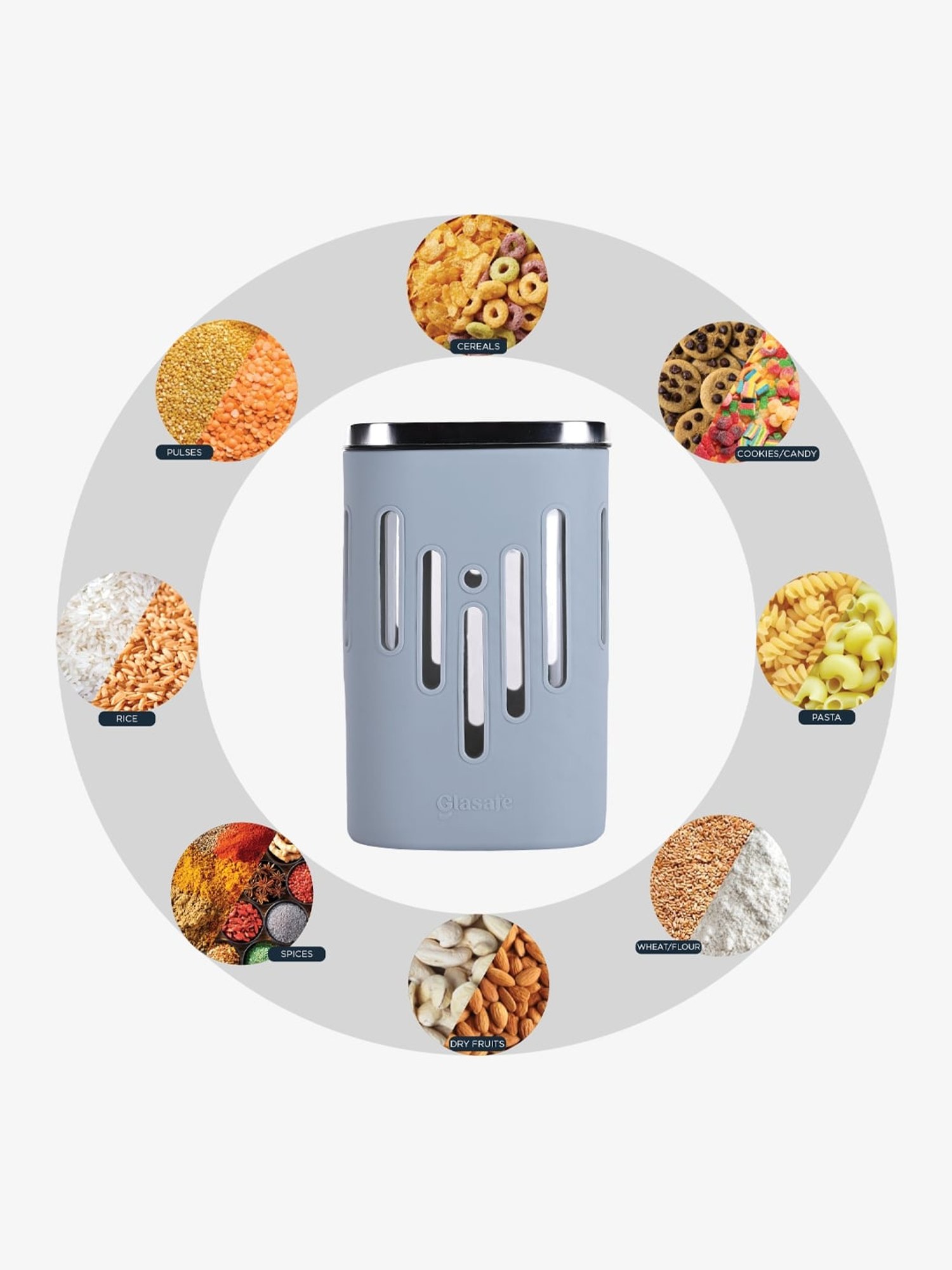 Glasafe 'O' Grip Slate Grey Borosilicate Container (1200ml)