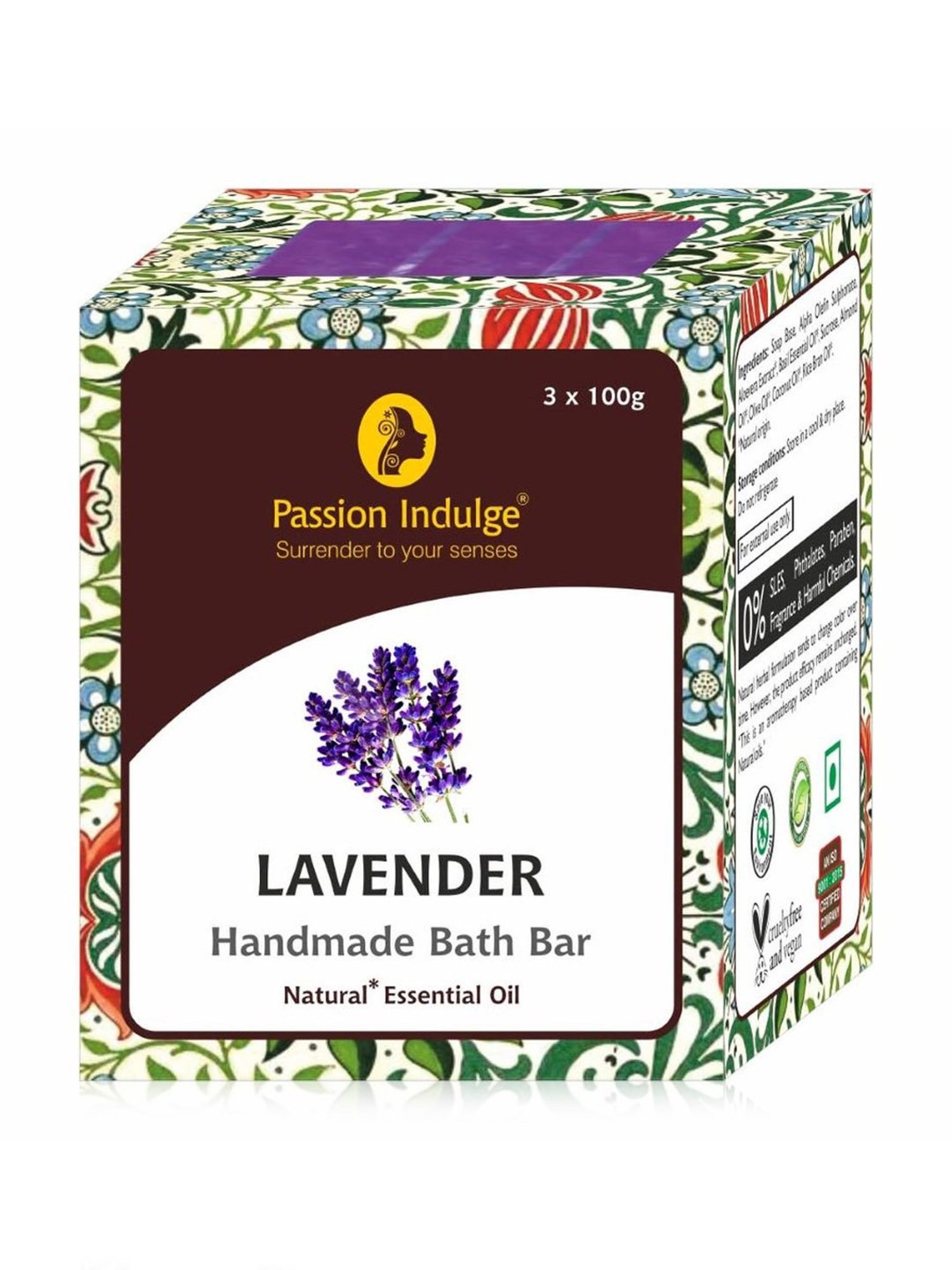 Passion Indulge Natural Handmade Bath Bar Soap Lavender - 300 gm (Pack of 3)