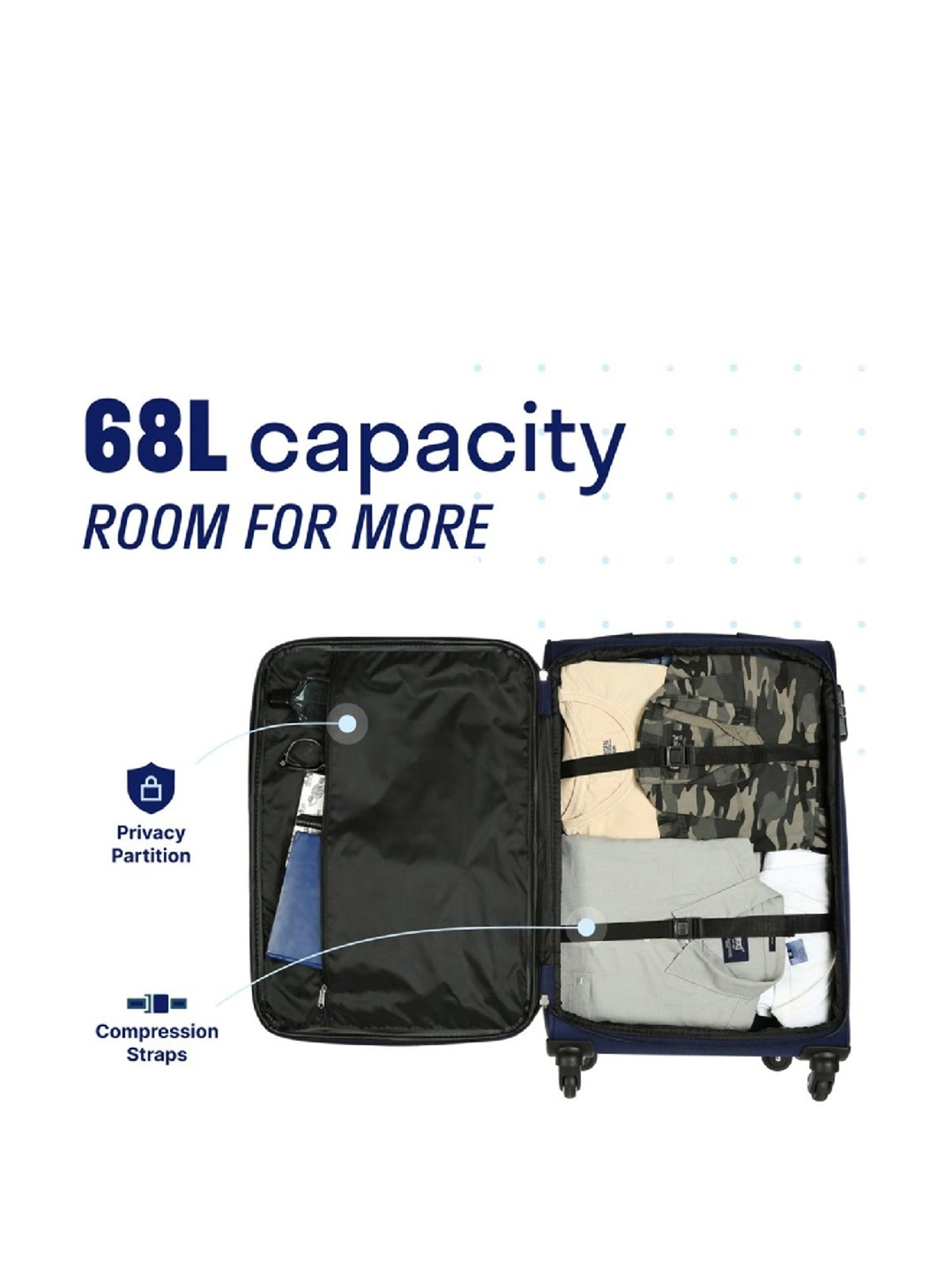 Citizen Wander Weave Navy Blue Color Block Soft Medium Trolley Bag - 68 Cms