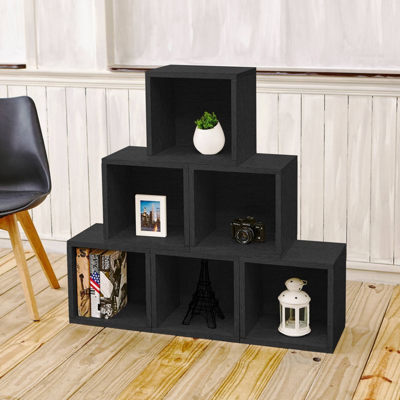 Way Basics Stackable Eco Cube Storage Cubby Organizer Black Wood Grain