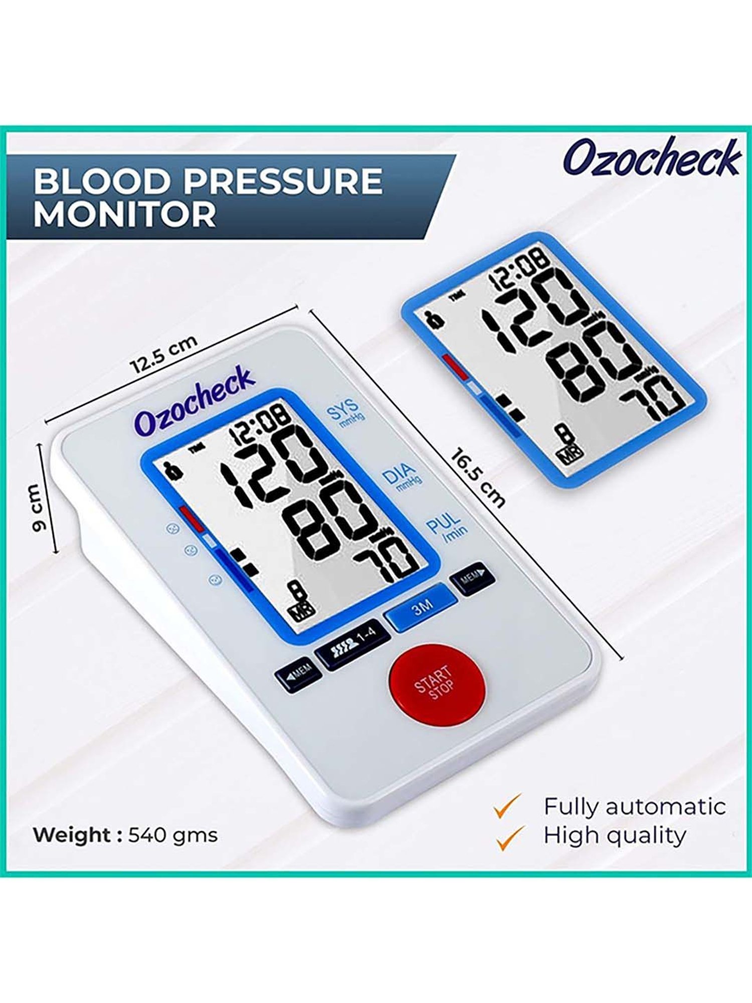Ozocheck BP1318 Automatic Digital Blood Pressure Along With Adapter BP Machine (White)