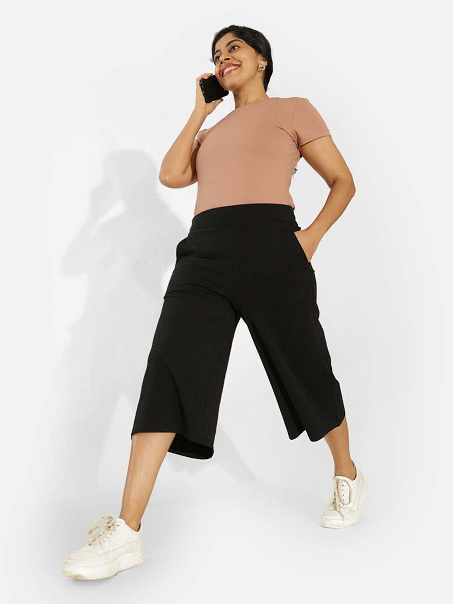 BlissClub Black Cotton Culottes