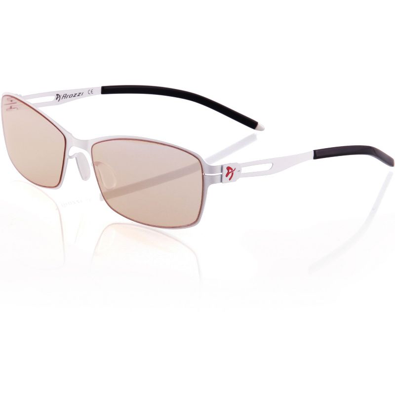 Arozzi Visione VX-400 Computer Blue Light Blocking Gaming Glasses, White Stainless Steel Frame, Tinted Purple Lens (VX400-1)