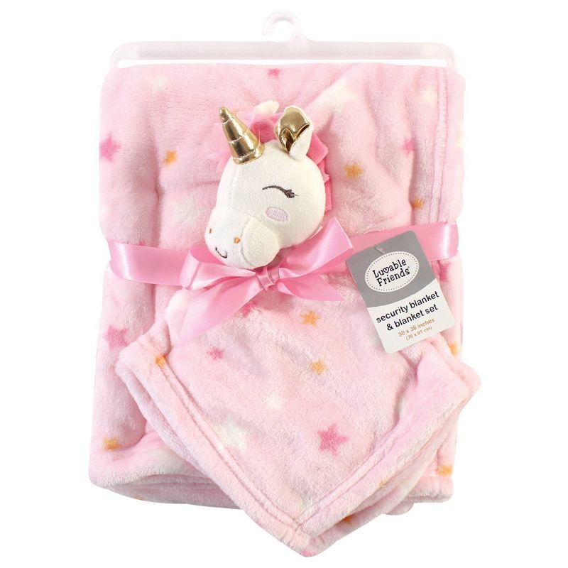 Luvable Friends Unisex Baby Unicorn Themed Baby Bedding Set Unicorn Blanket and Security Blanket - One Size