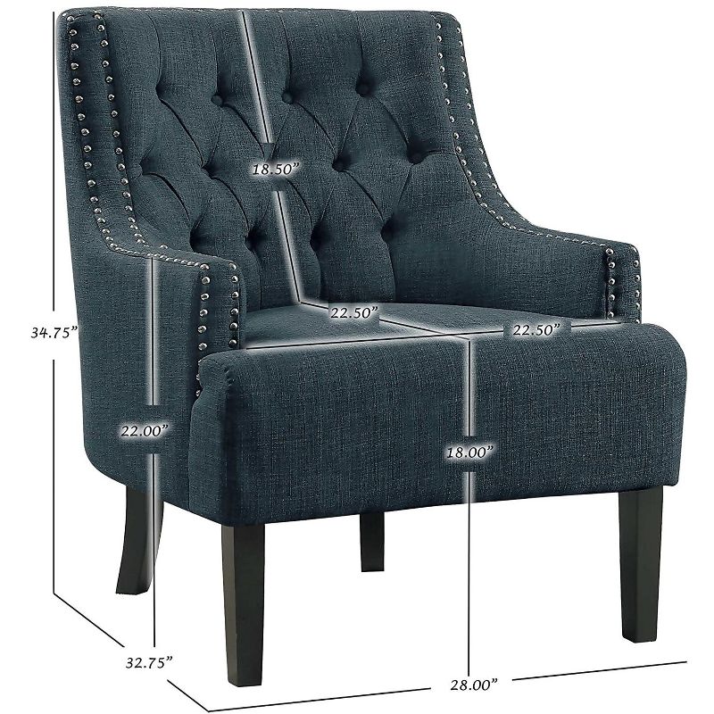 Homelegance Upholstered Diamond Tufted Accent Chair with Sloped Arms, 18 Inch High Seat, and Nailhead Trim, Indigo