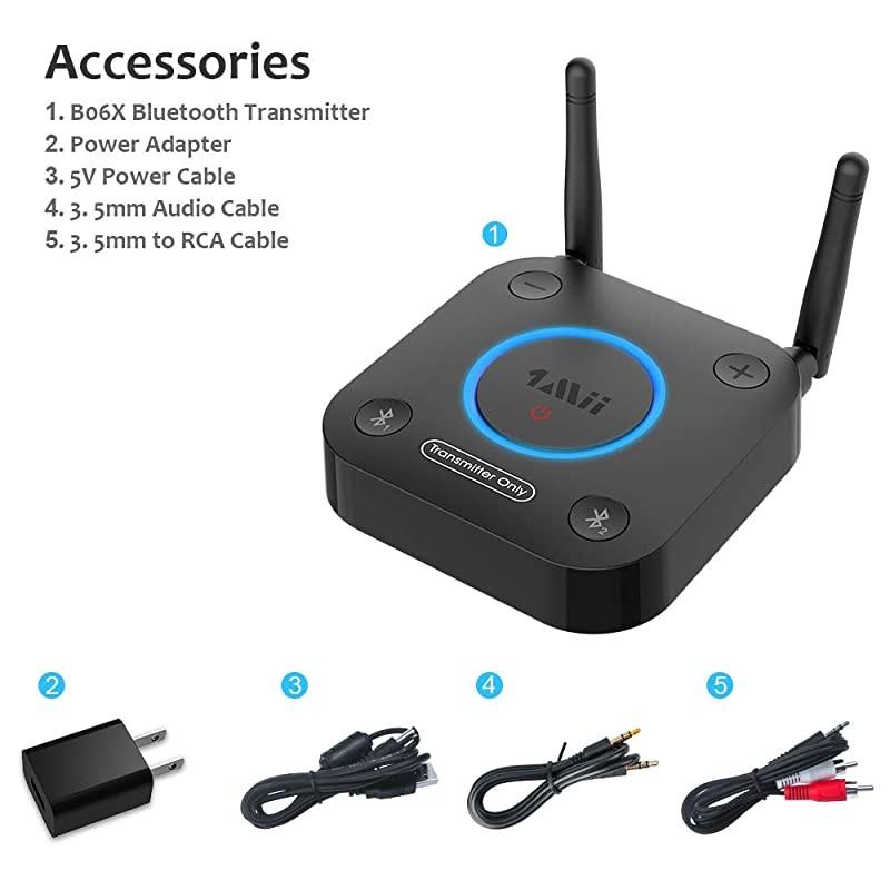 Bluetooth 50 Transmitter for TV to Wireless HeadphoneSpeaker Bluetooth Adapter for TV wVolume Control AUXRCAOpticalCoaxial Audio Input Plug n Play AptX Low Latency