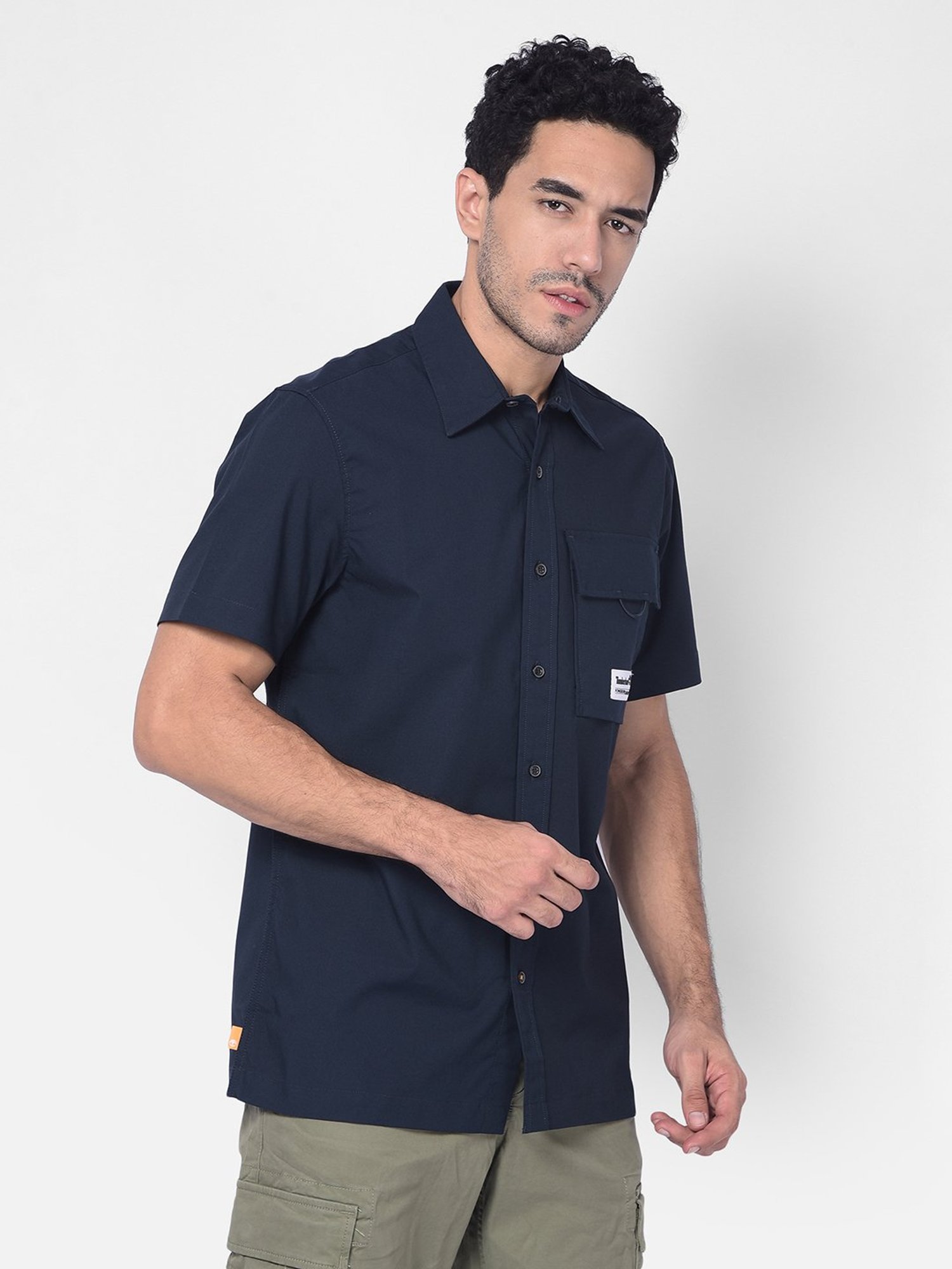 Timberland Navy Regular Fit Logo Print Shirt