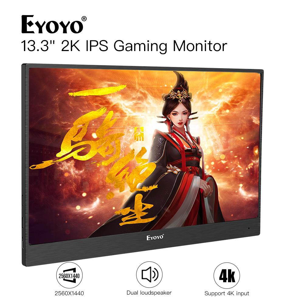Eyoyo 13" Portable PC Gaming Monitor, 2540x1440 High Resolution IPS Game Monitor with HDMI Input for Xbox One Xbox 360 PS3 PS4 WiiU Switch Raspberry Pi 3, 2 1 Model B B+ w/ Built-in Speakers