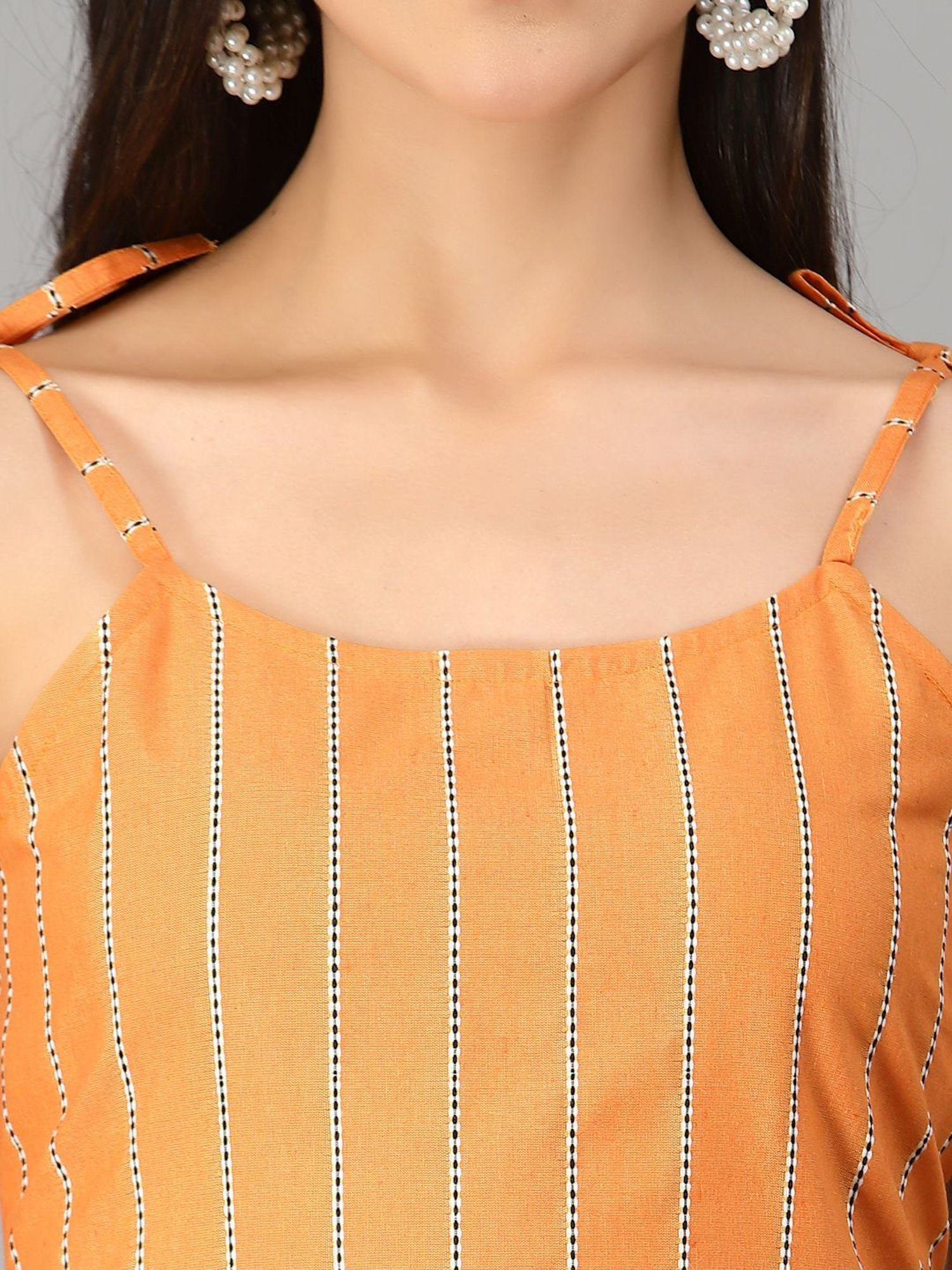 Stylum Orange Striped Kurta Pant Set With Dupatta