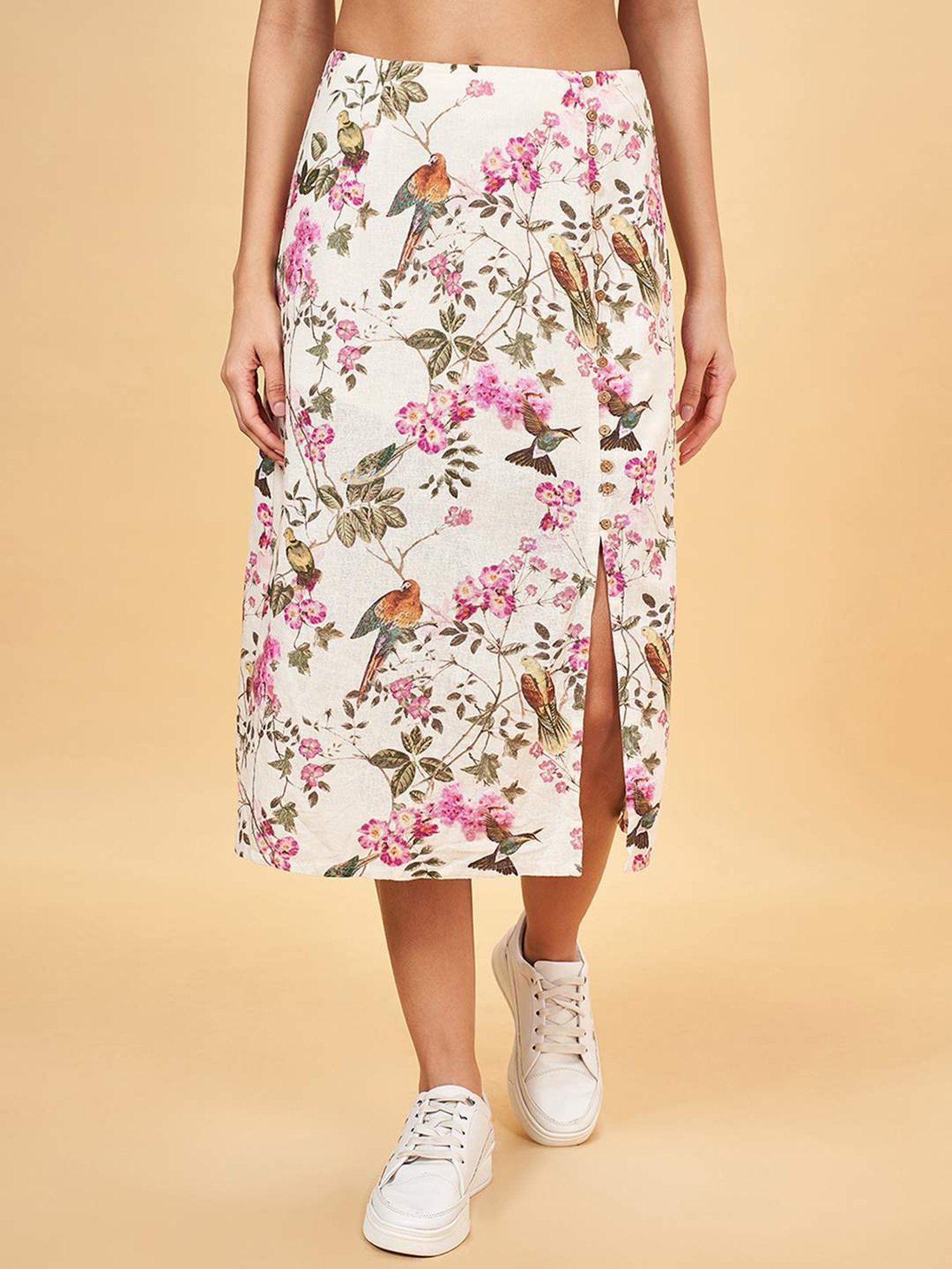 Honey by Pantaloons White Cotton Printed A-Line Skirt