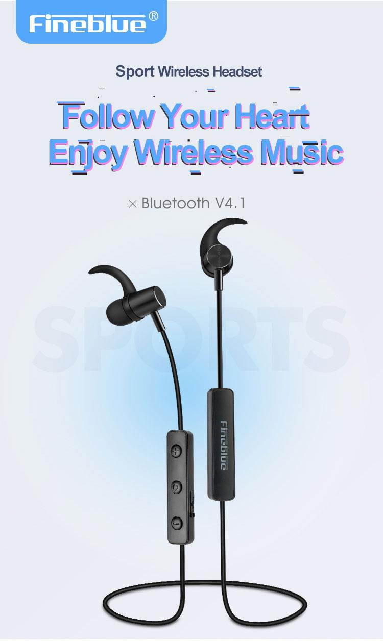 FineBlue P20 Wireless Headphones Bluetooth Earphone Sport Running Wireless Stereo Bluetooth headphone Headset with mic sport new (Black)