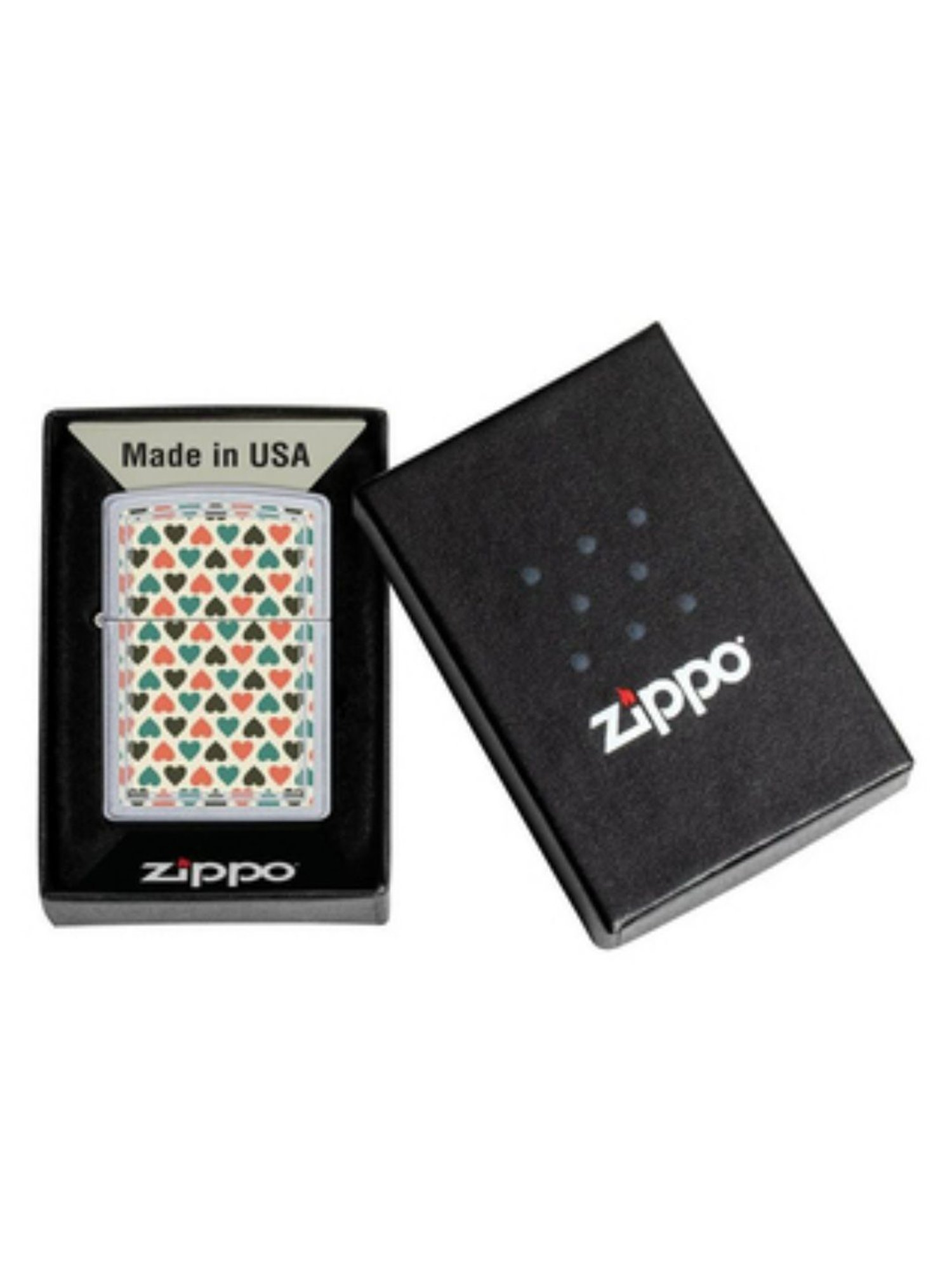 Zippo Multicolor Heart Design Satin Brass Pocket Lighter