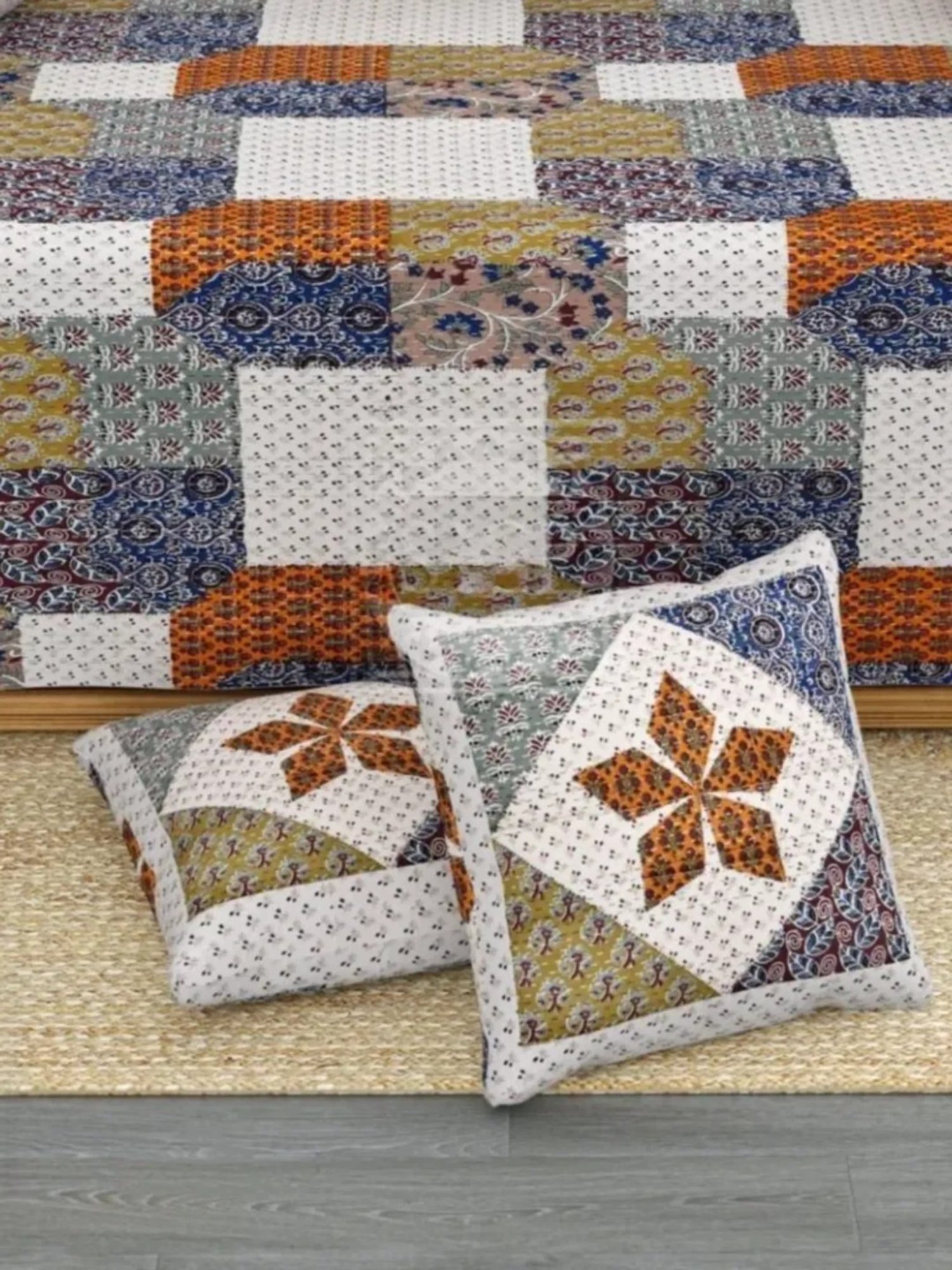 Maspar Blue Cotton 200 TC Reversible Duvet Cover Set