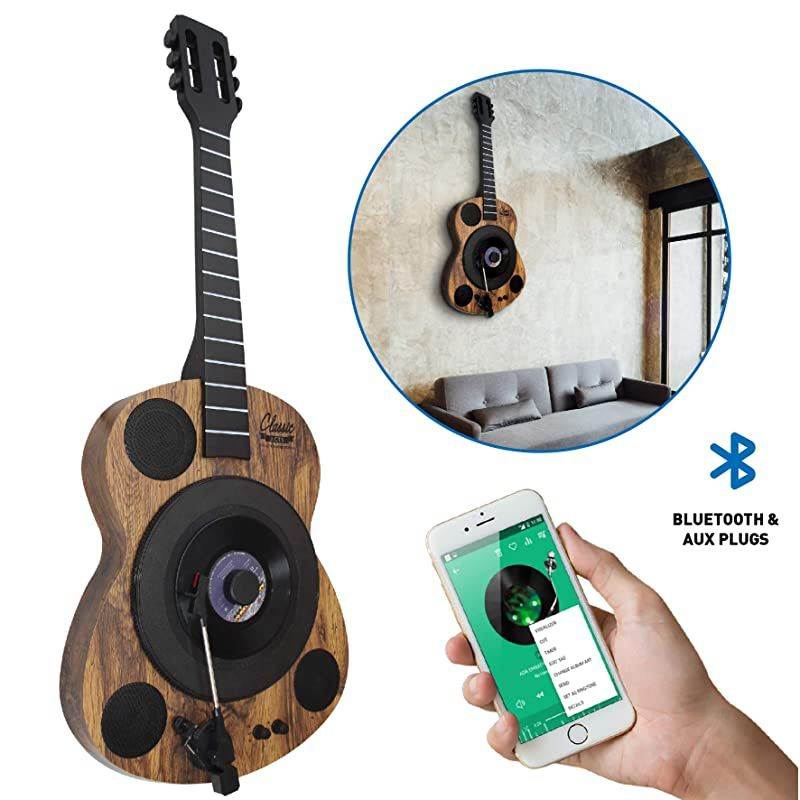 Guitars Shaped Vertical Bluetooth Turntable &ndash; 3 Speed Record Player &ndash; Auto Stop Feature