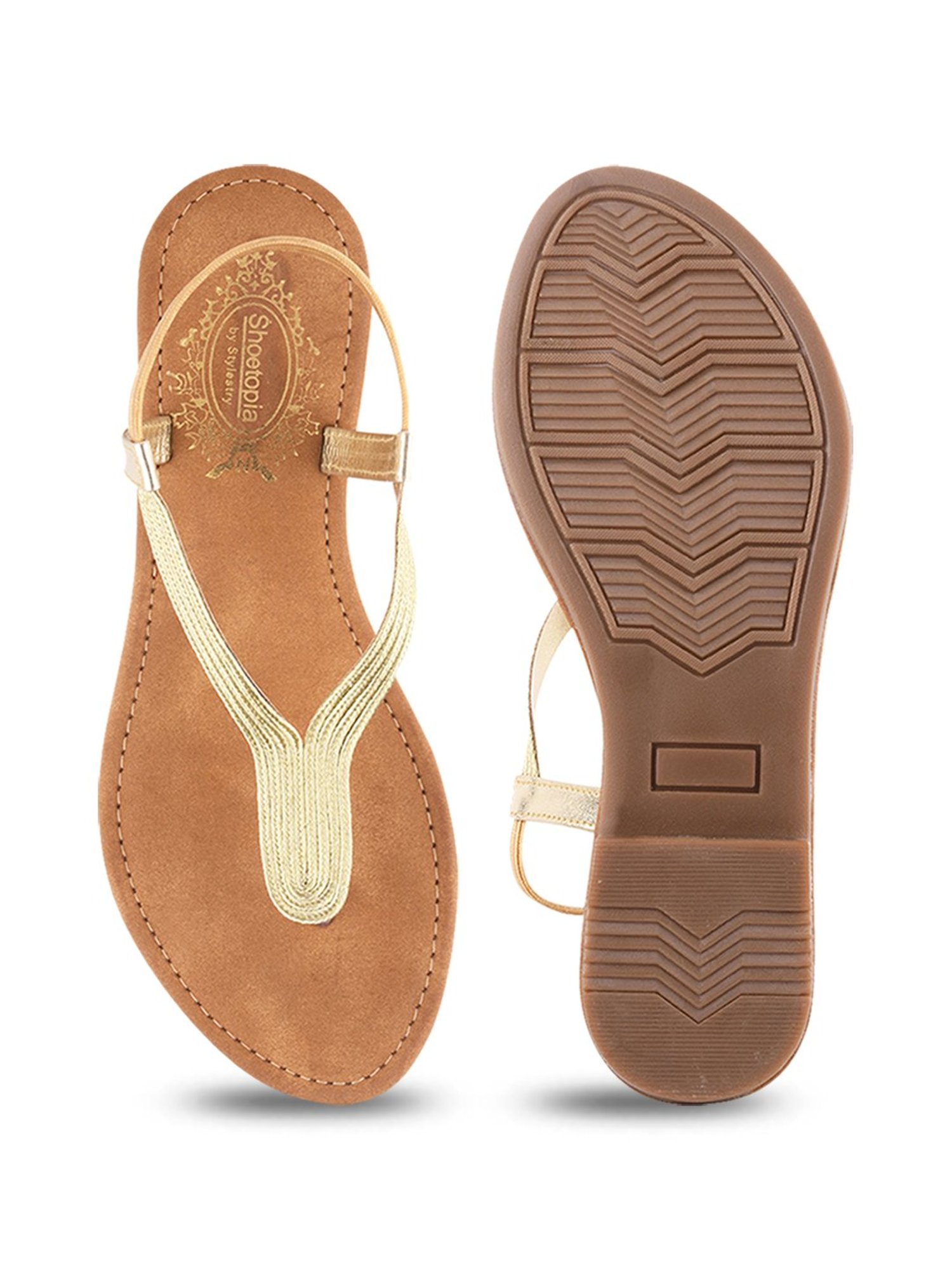 Shoetopia Women's Gold Sling Back Sandals