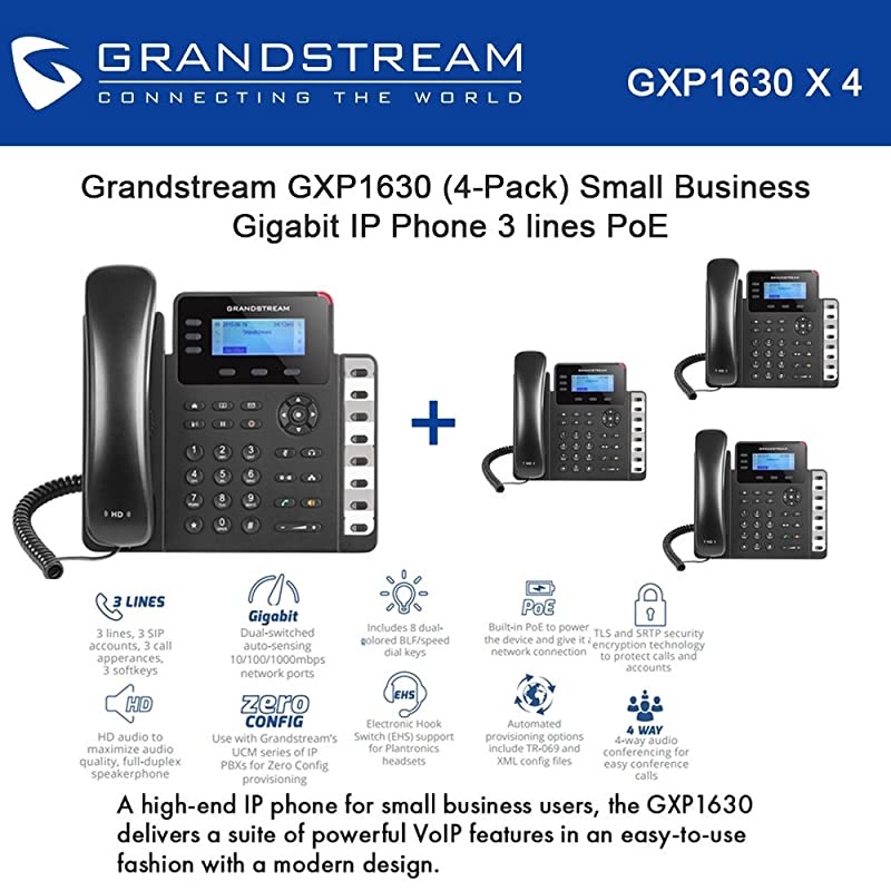 GXP1630 Bundle of 4 Gigabit IP Phone 3 lines 3 XML LCD HD audio PoE