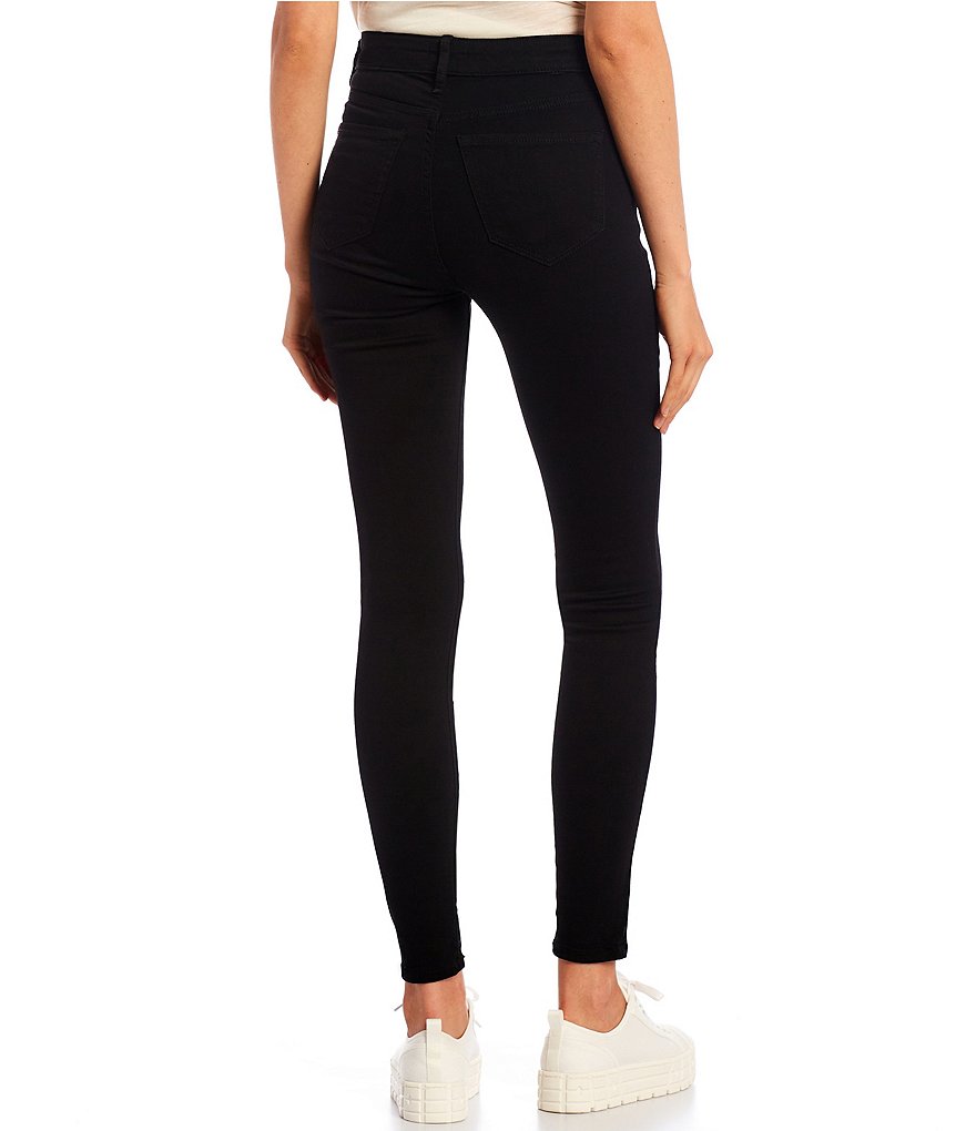 Frayed High Rise Exposed Button Skinny Jeans