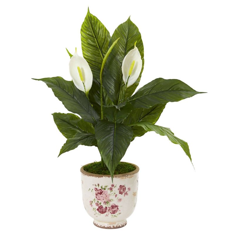 38" x 23" Artificial Spathiphyllum Lily in Decorative Vase White - Nearly Natural