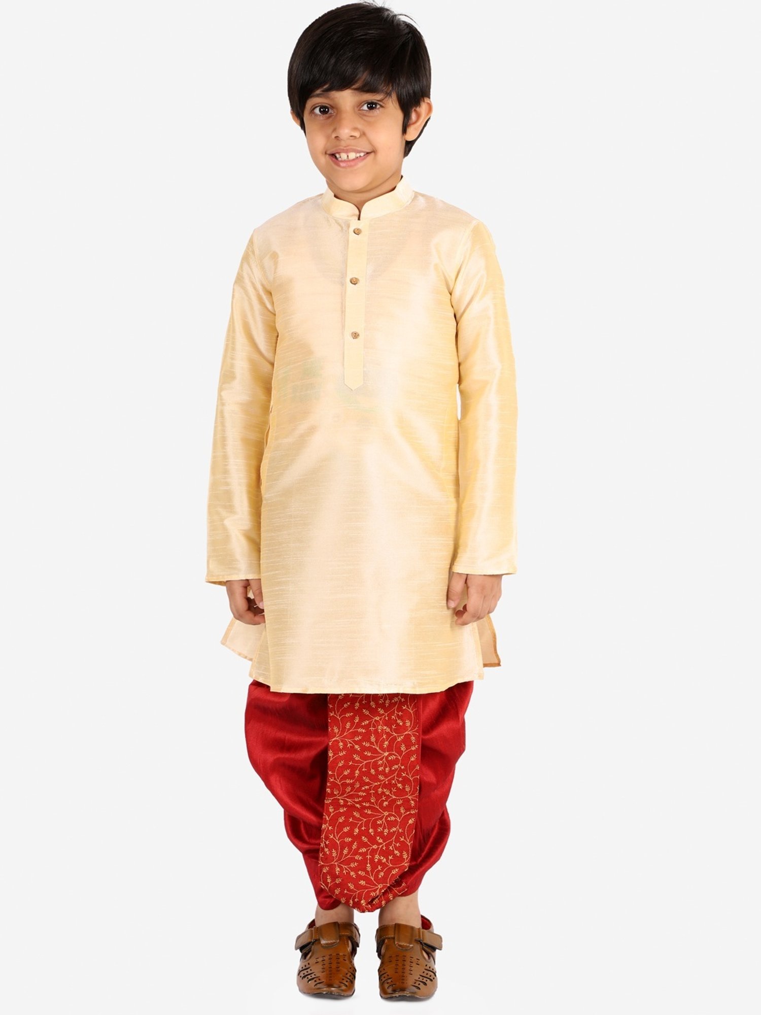 VASTRAMAY Kids Maroon Embroidered Dhoti