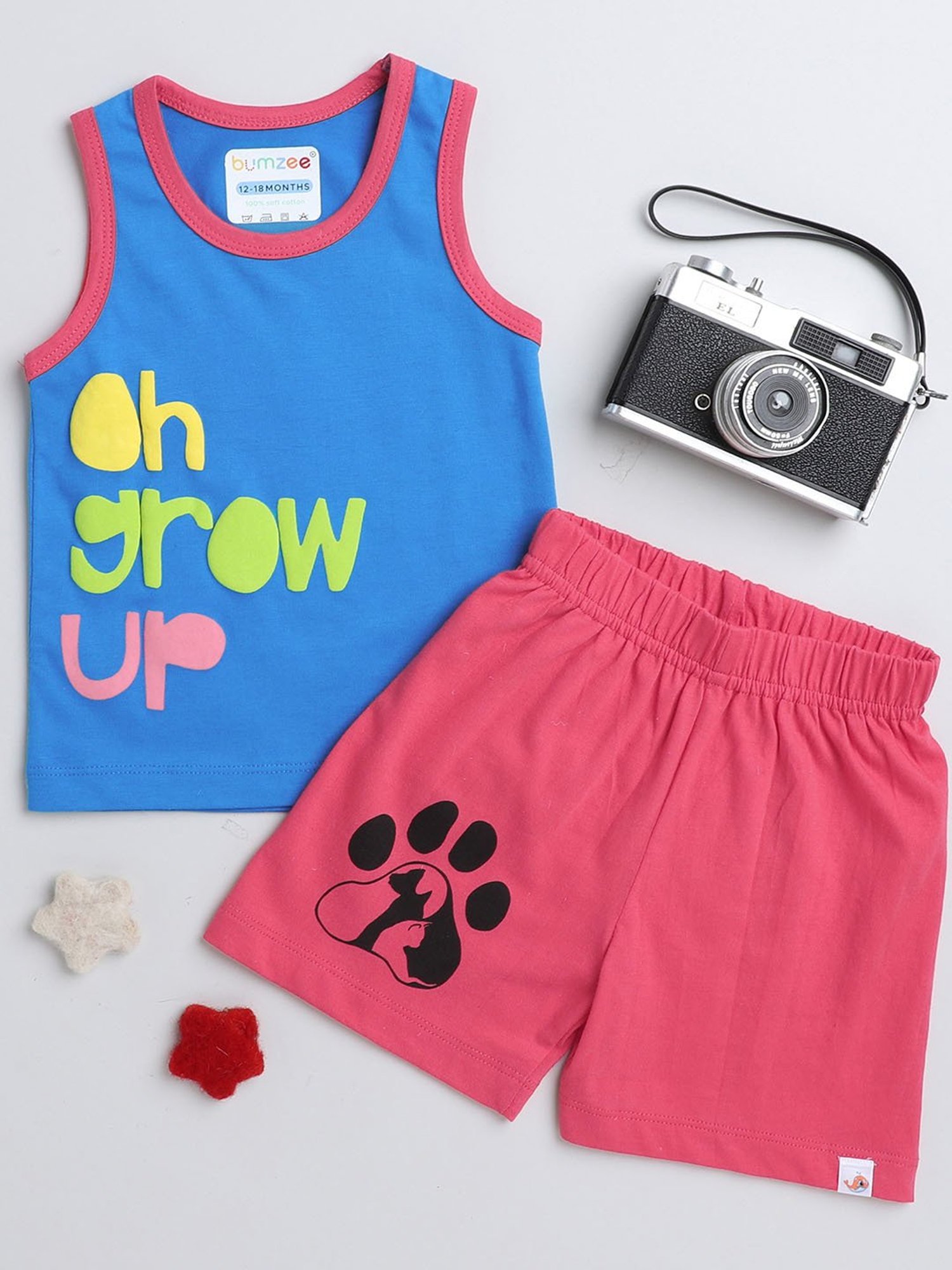 Bumzee Kids Royal Blue & Pink Printed T-Shirt with Shorts