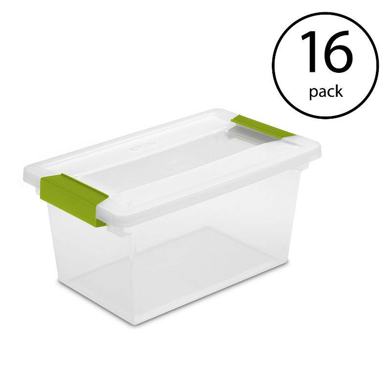Sterilite Medium Clip Box Clear Heavy Duty Plastic Stackable Storage Container Bin (16 Pack)