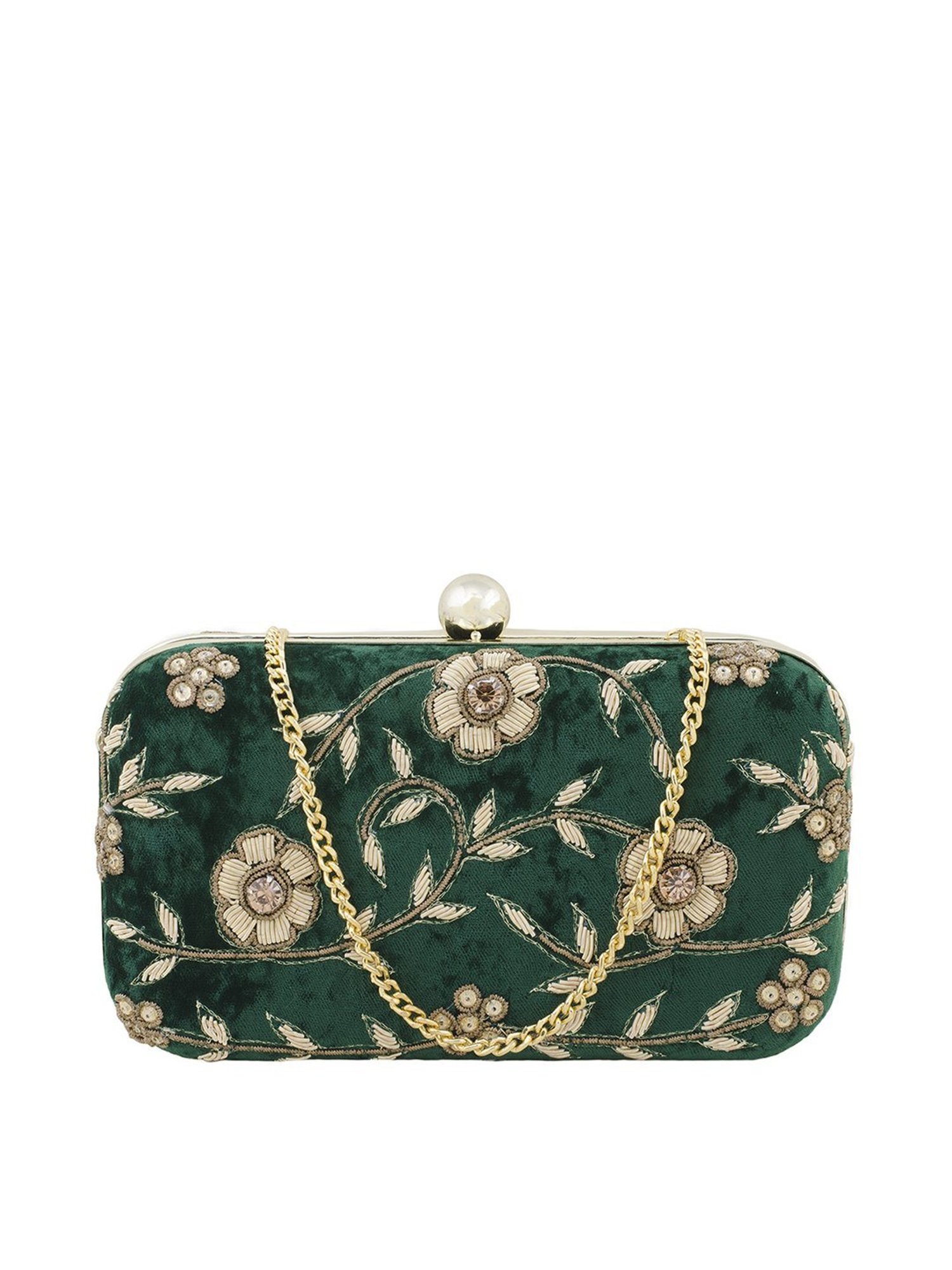 Tarini Nirula Green Velvet Minaudiere Clutch