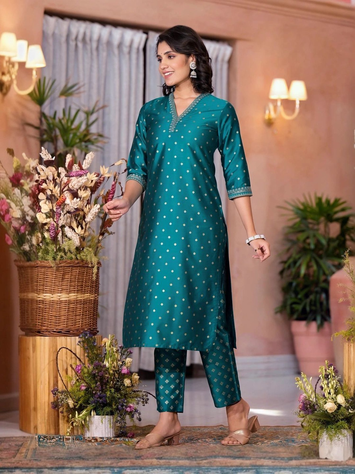Juniper Green Embroidered Kurta Pant Set With Dupatta