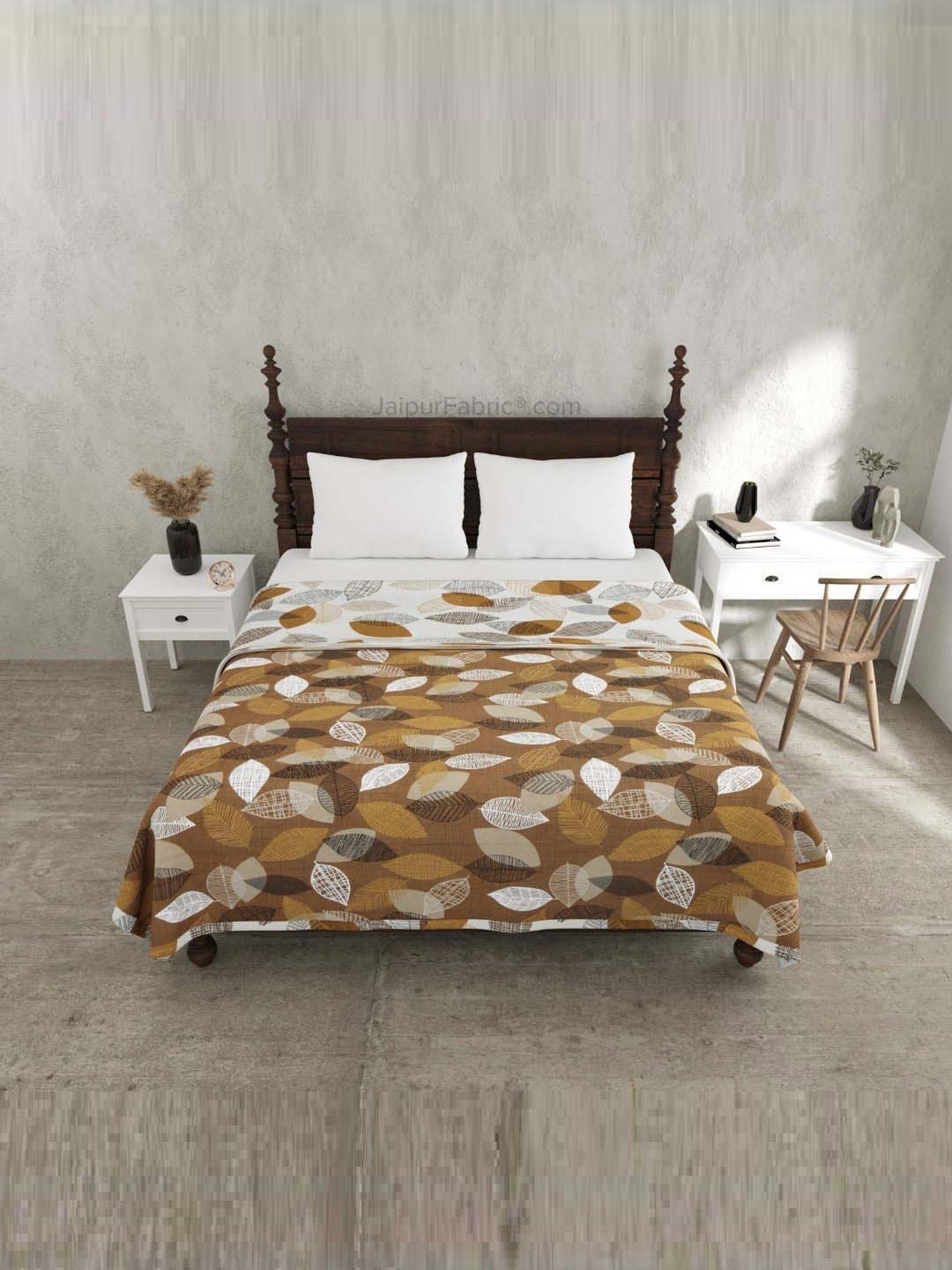 Haus & Kinder Cambric Floral Green & Yellow Cotton Single Reversible Dohar