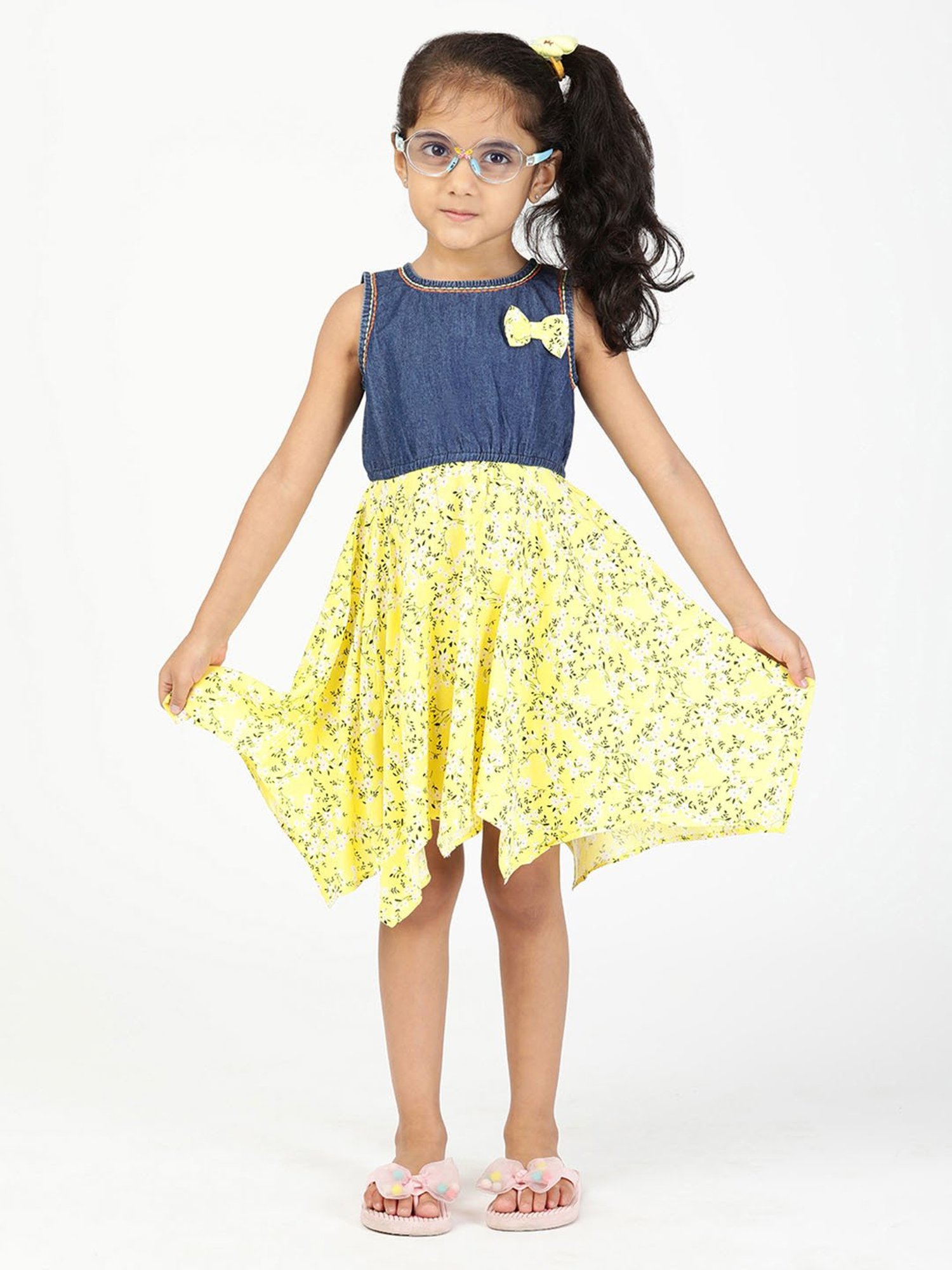 Budding Bees Kids Blue & Yellow Floral Print Dress