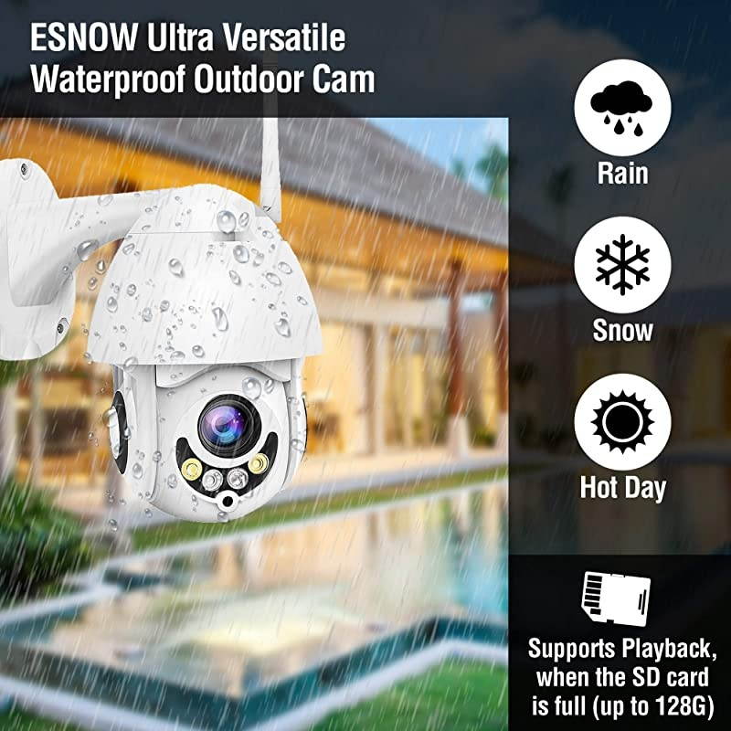 Upgraded Full HD 1080P Security Surveillance Cameras Outdoor Waterproof Wireless PTZ Camera with Night Vision IP WiFi Cam Surveillance Cam Audio Motion Activated White