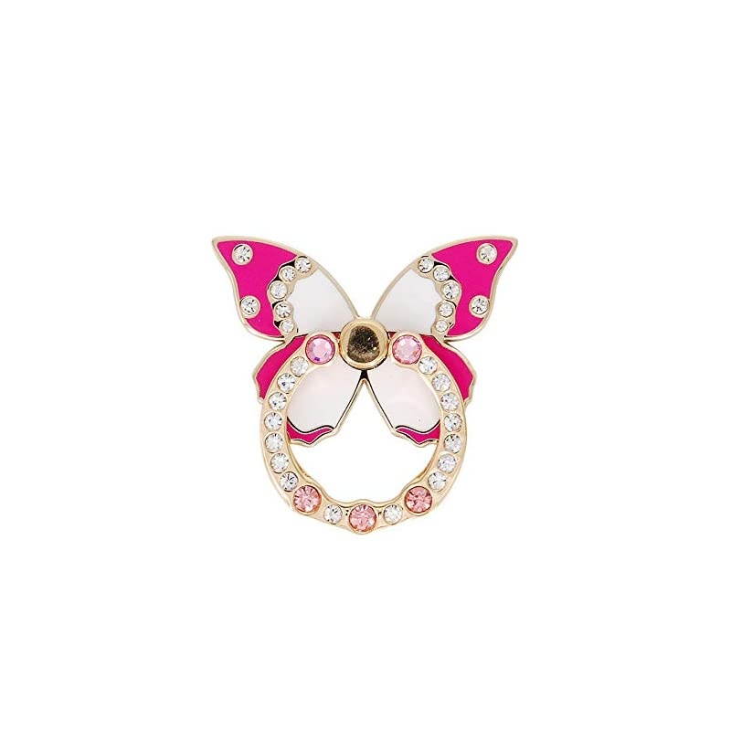 Phone Bling Ring Holder Butterfly Shape Crystals Finger Stand 360&deg; Rotation Collapsible Grip Kickstand Compatible with iPhone Samsung Galaxy and All Android Smartphone Pink