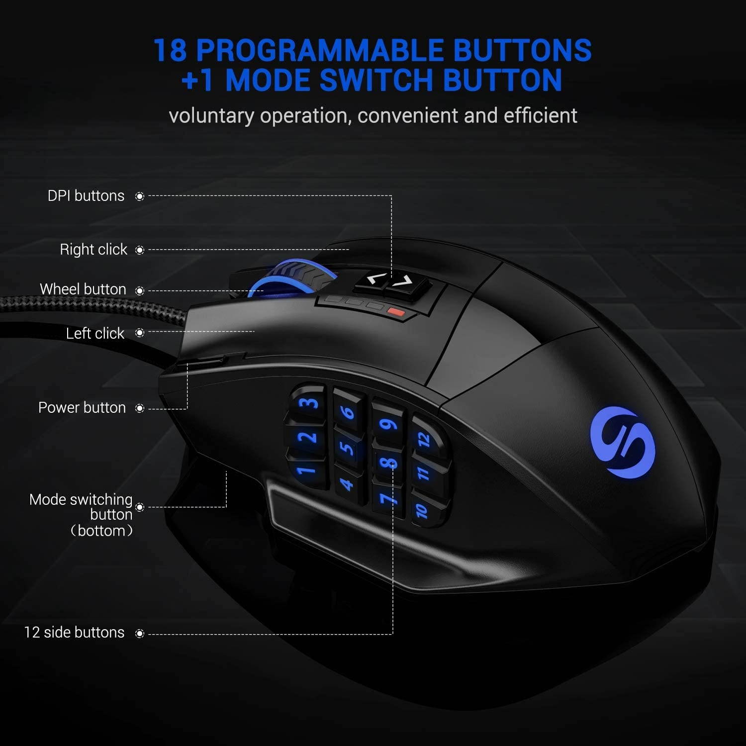 UtechSmart Venus Gaming Mouse RGB Wired, 16400 DPI High Precision Laser Programmable MMO Computer Gaming Mice [IGN's Recommendation]